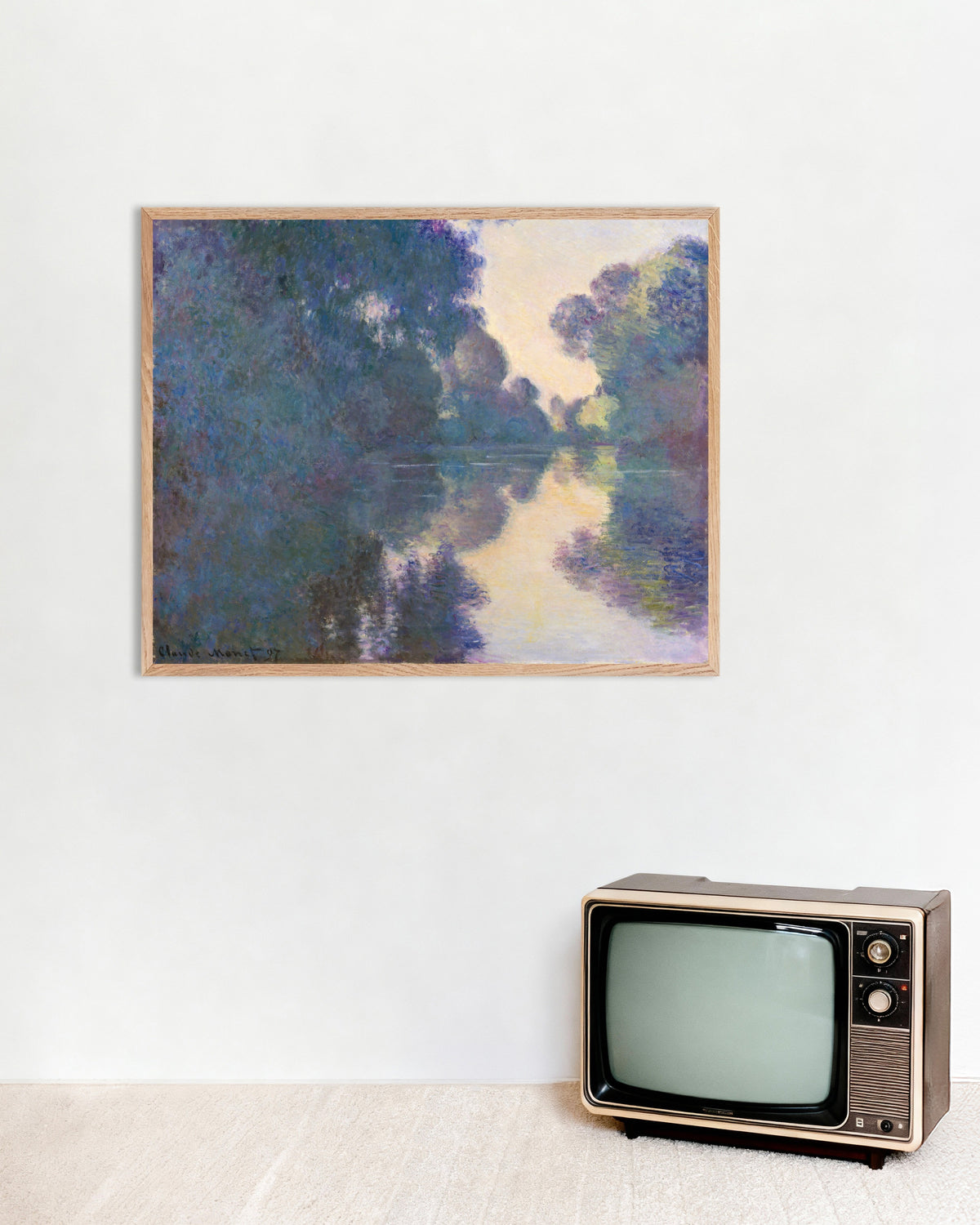 Poster Mattino sulla Senna vicino a Giverny (1897) di Claude Monet con cornice in legno naturale