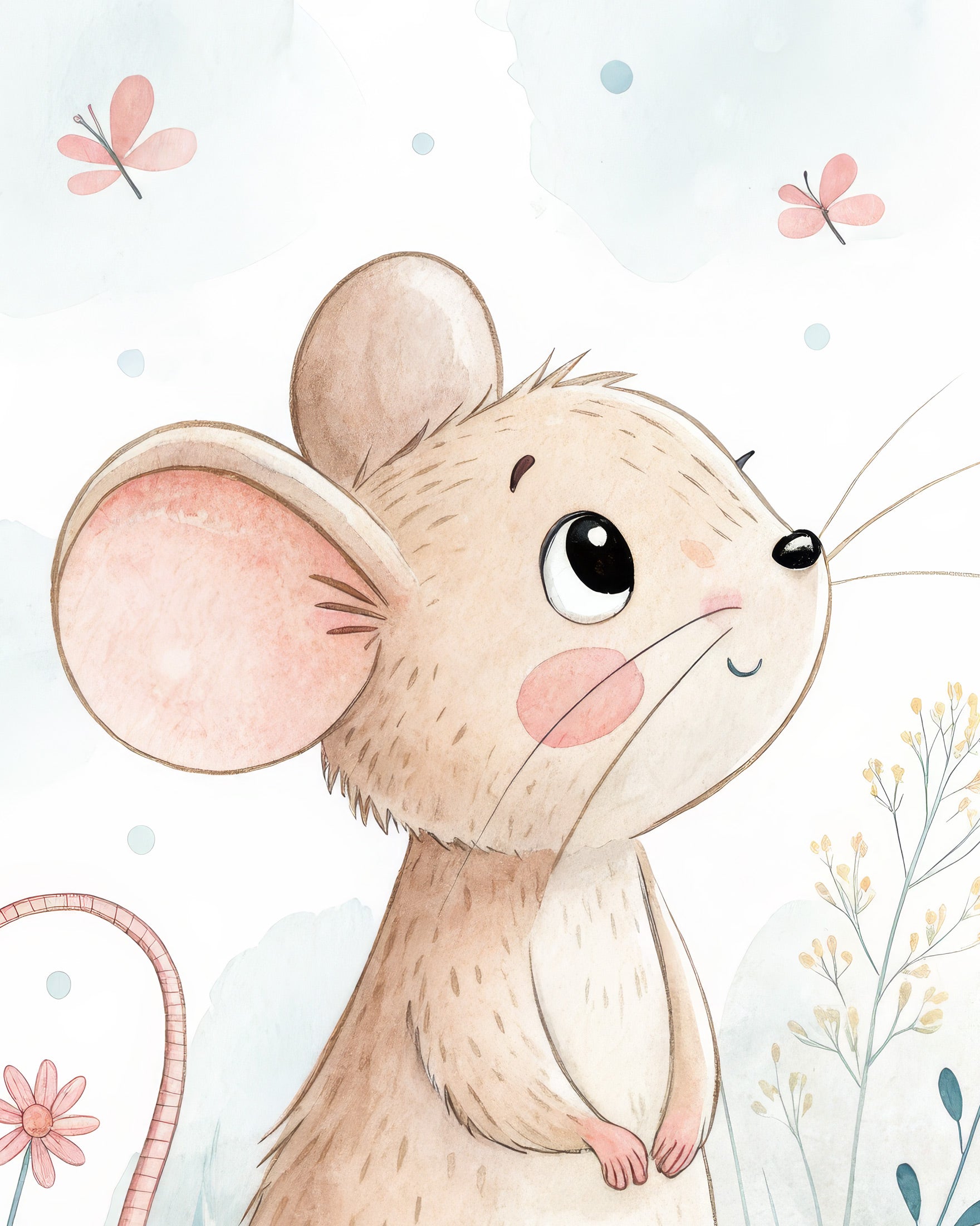Poster Mouse - Stampe carine per la cameretta con fiori