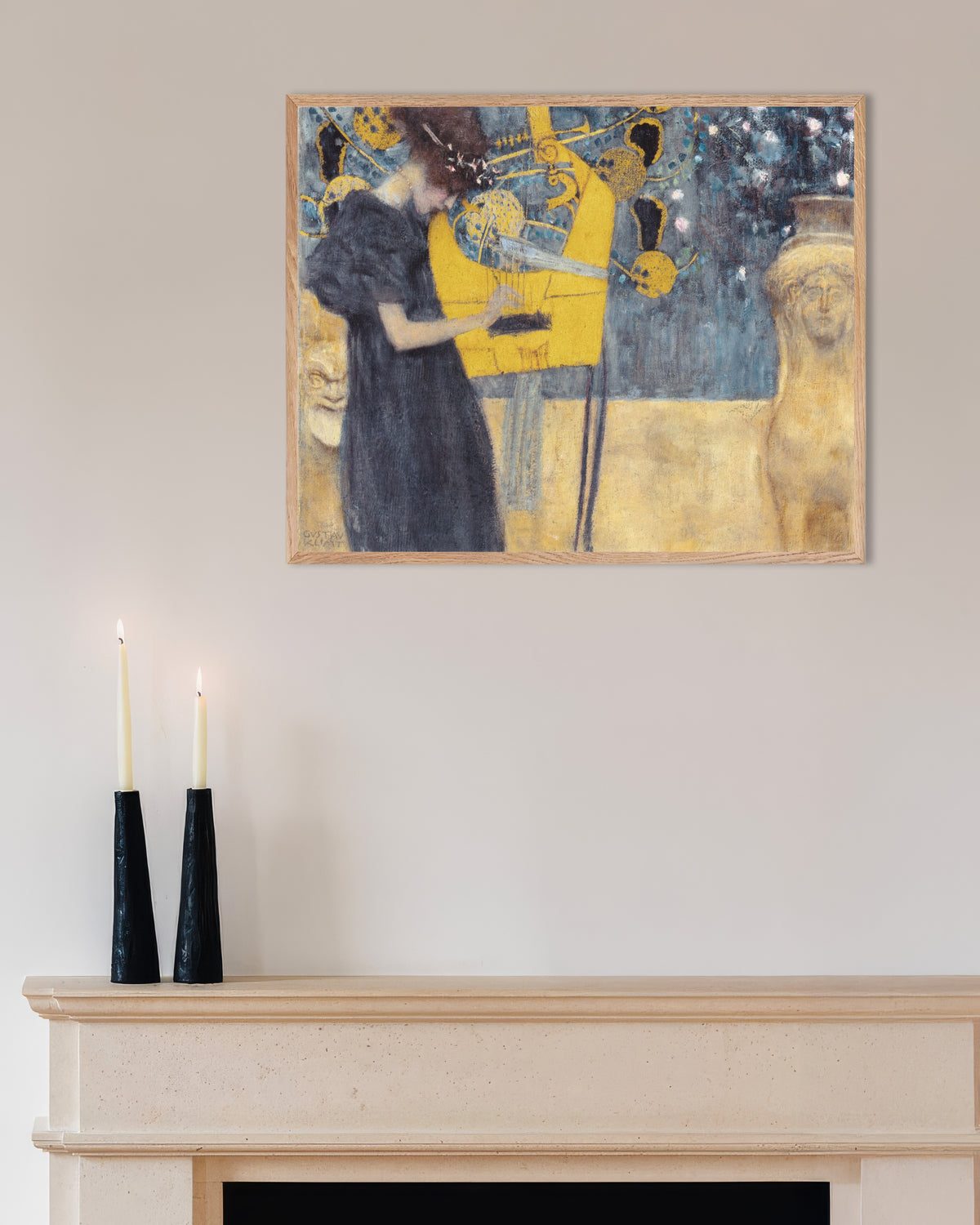 Poster La musica I (1895) di Gustav Klimt con cornice in legno naturale