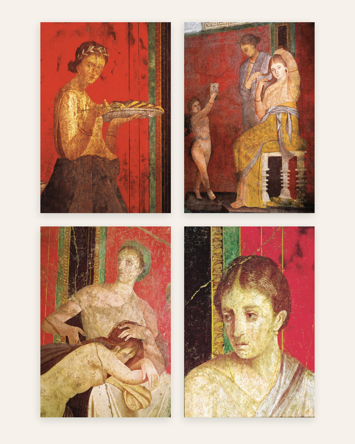 Poster affreschi di Pompei, set da 4: Villa dei Misteri, senza cornice