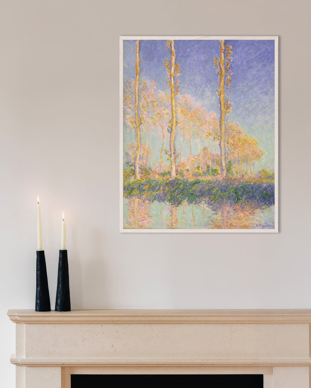 Poster Pioppi (1891) di Claude Monet con cornice in legno bianco