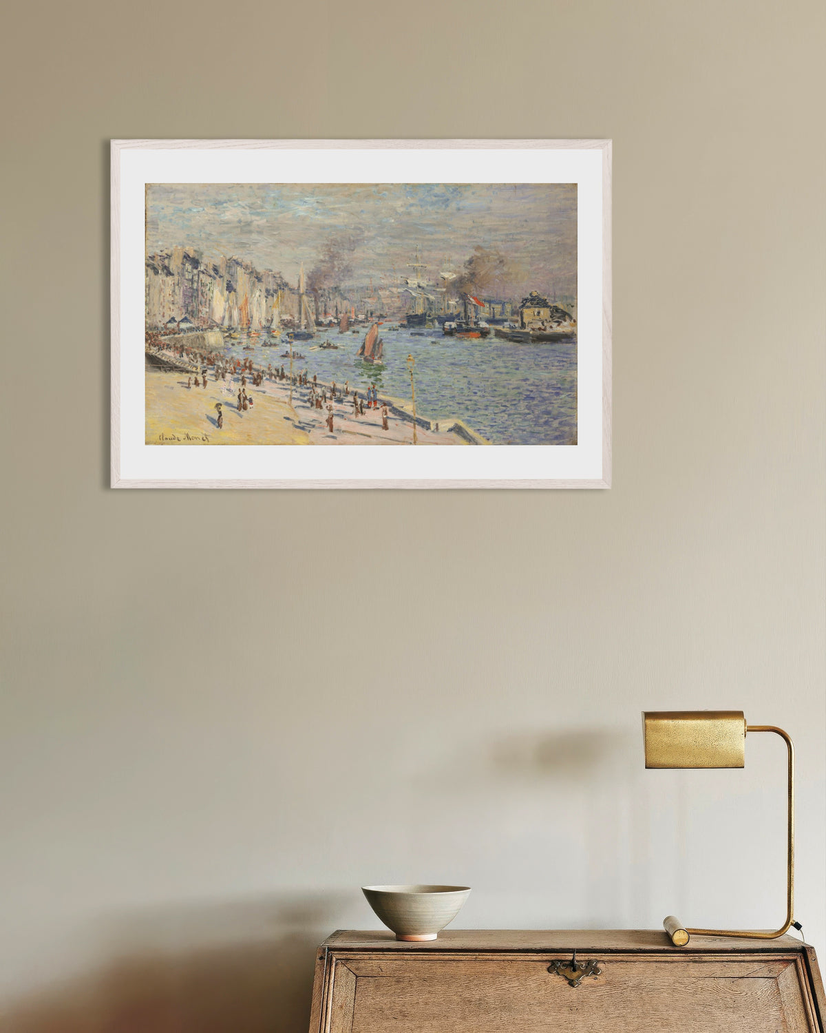 Poster Il porto di Le Havre (1874) di Claude Monet con cornice in legno bianco