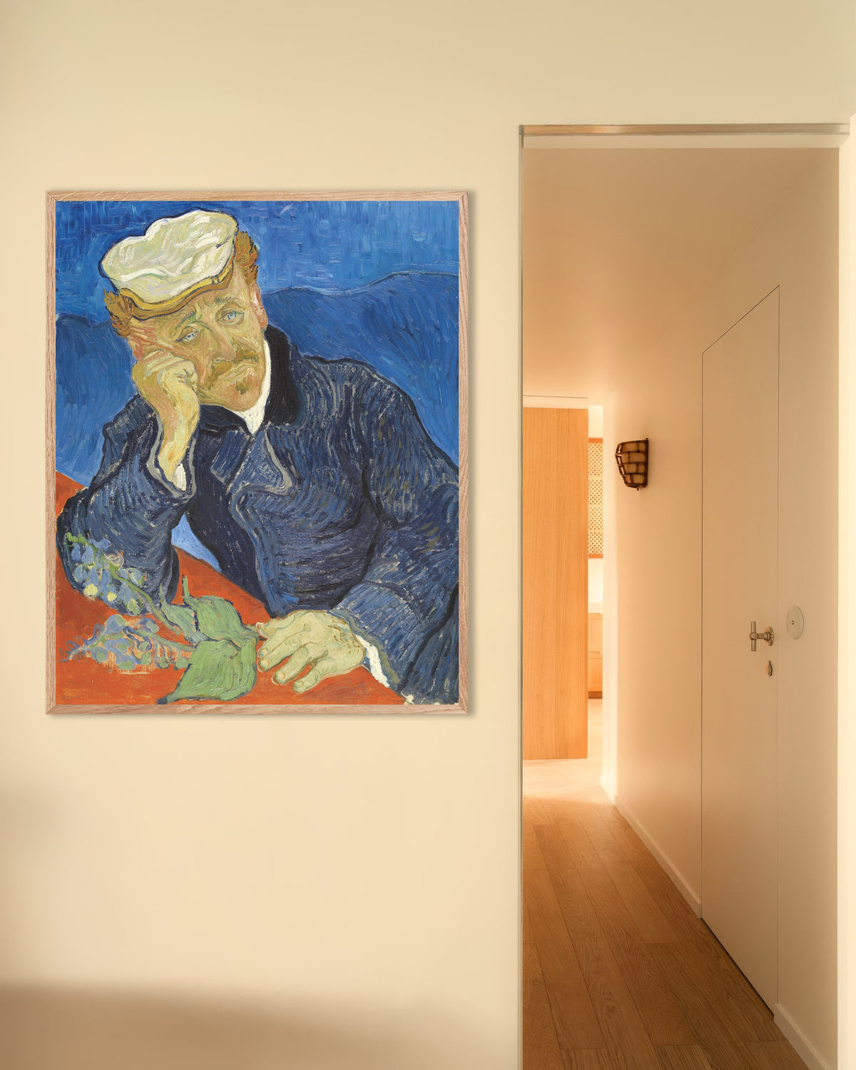 Poster di Ritratto del dottor Gachet (1890) di Vincent van Gogh, con cornice in legno naturale