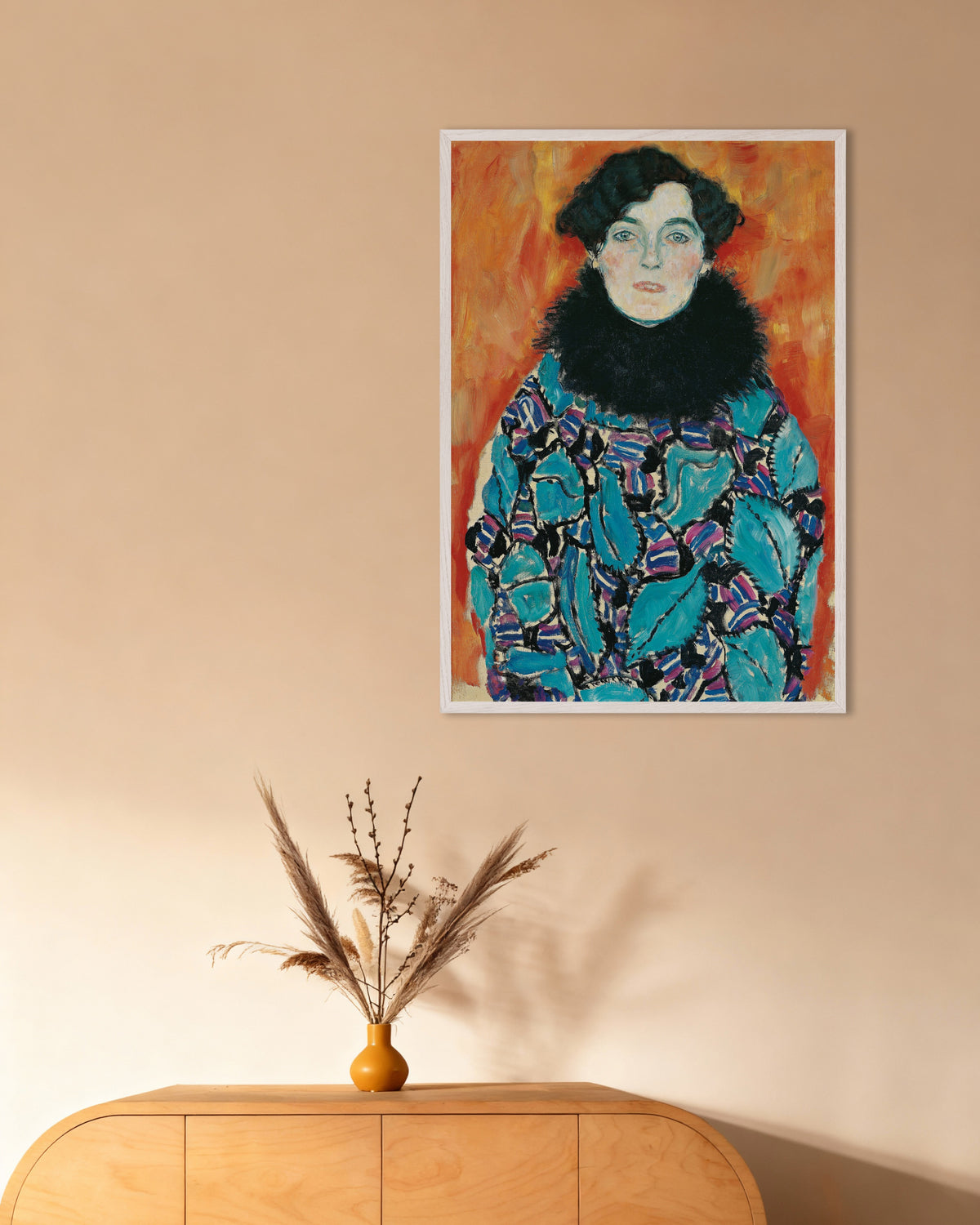 Poster Ritratto di Johanna Staude (1917) di Gustav Klimt con cornice in legno bianco