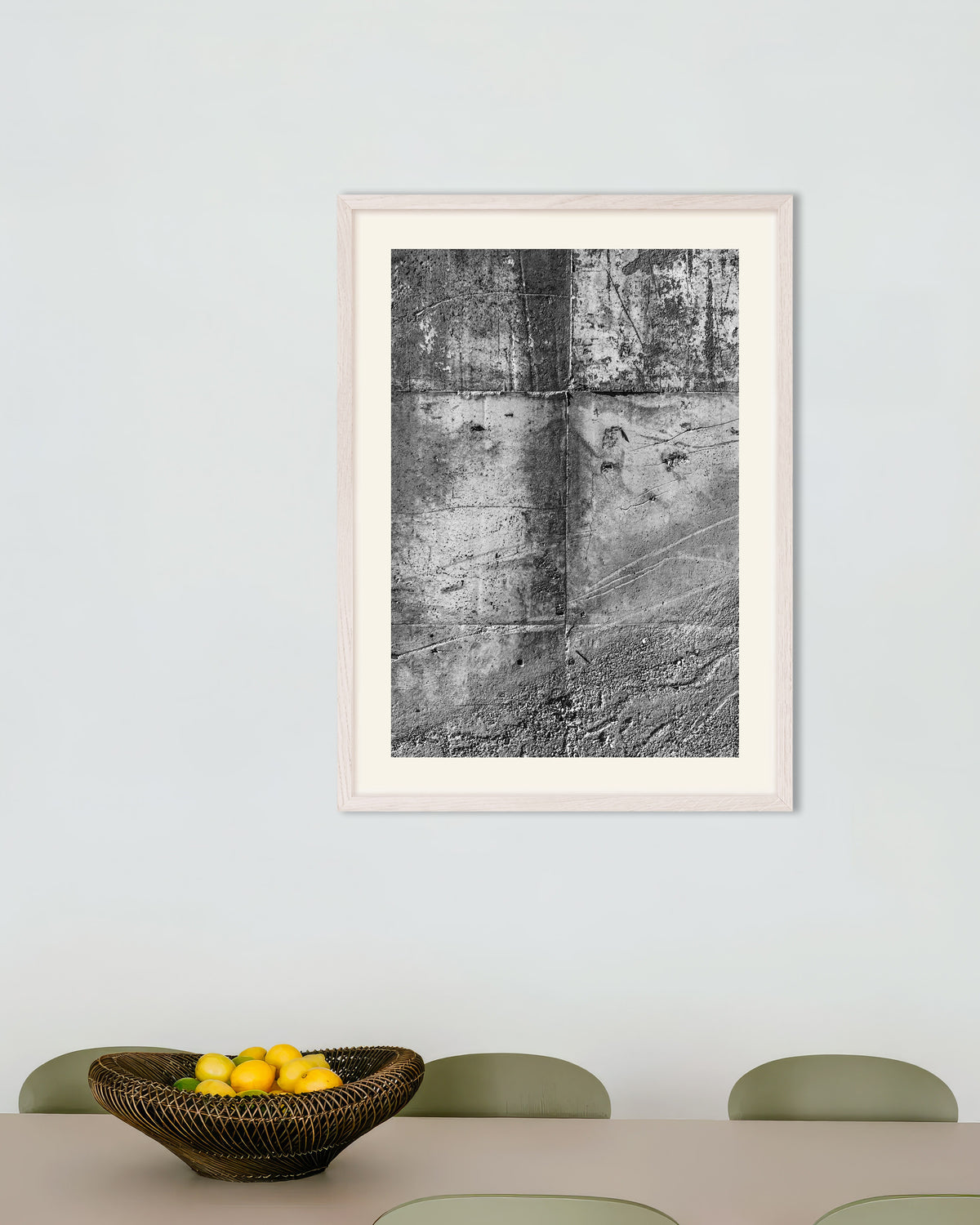 Poster «Texture di parete in cemento grezzo», con cornice in legno bianco