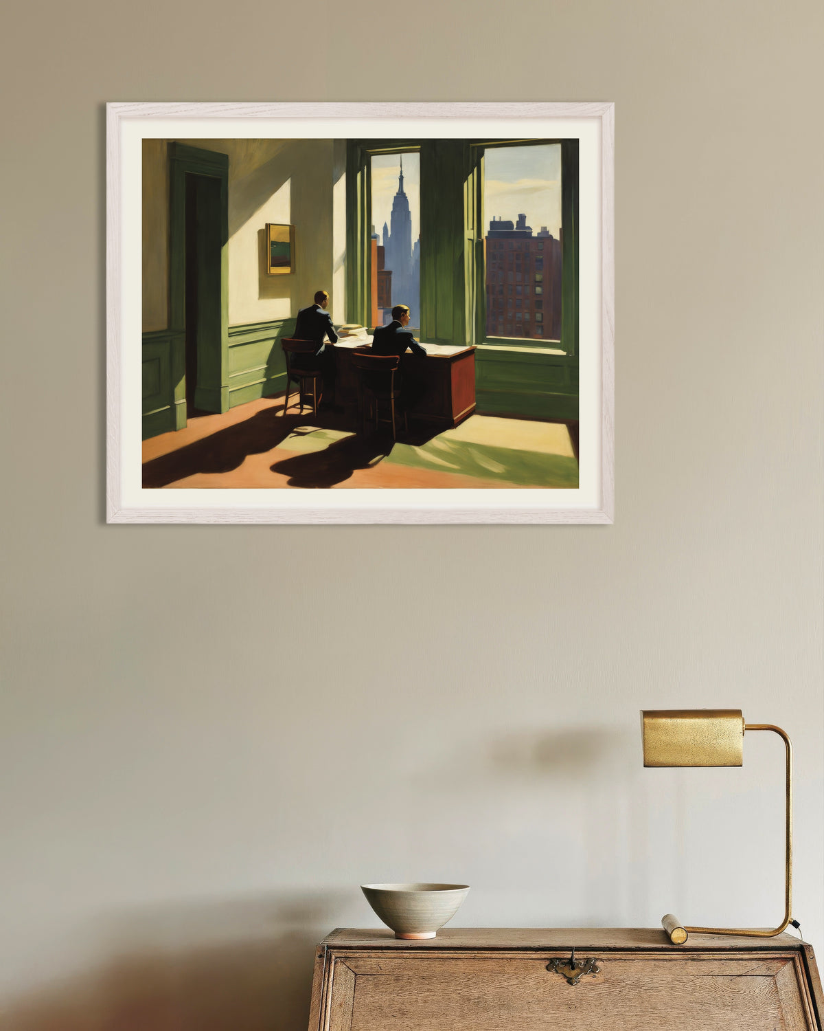 Poster di Pittura americana realistica del XX secolo, con cornice in legno bianco