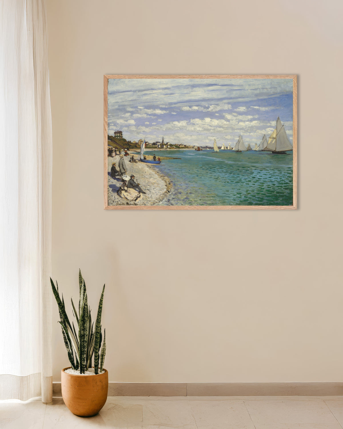 Poster Regata a Sainte-Adresse (1867) di Claude Monet con cornice in legno naturale