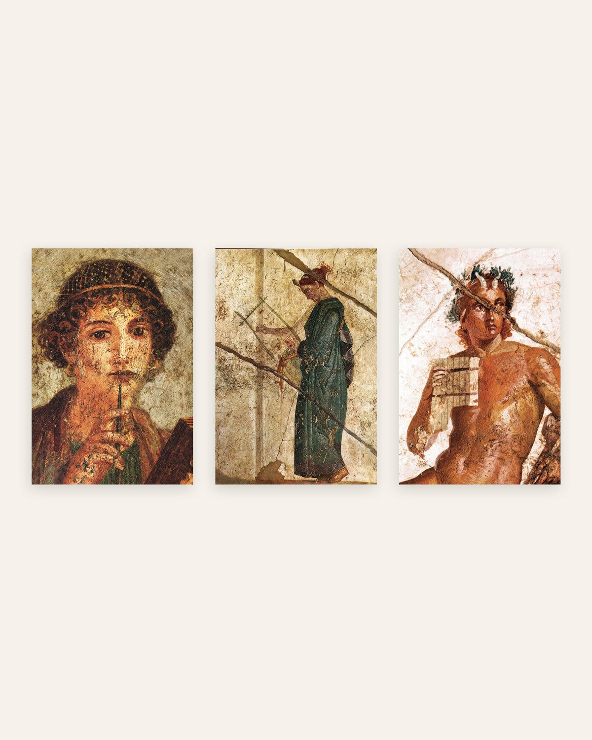 Poster affreschi romani, set da 3: poesia e musica, Saffo, lira e Pan, senza cornice