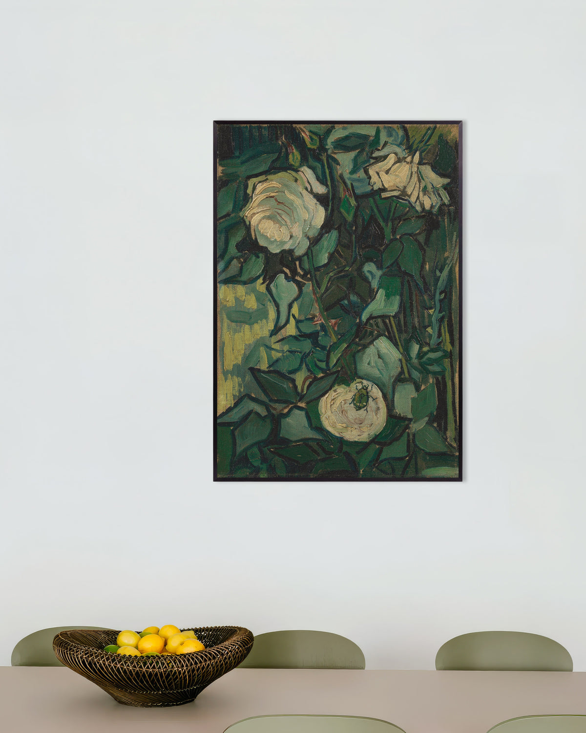 Poster di Un cespuglio di rose con uno scarabeo (1889) di Vincent van Gogh, con cornice in metallo