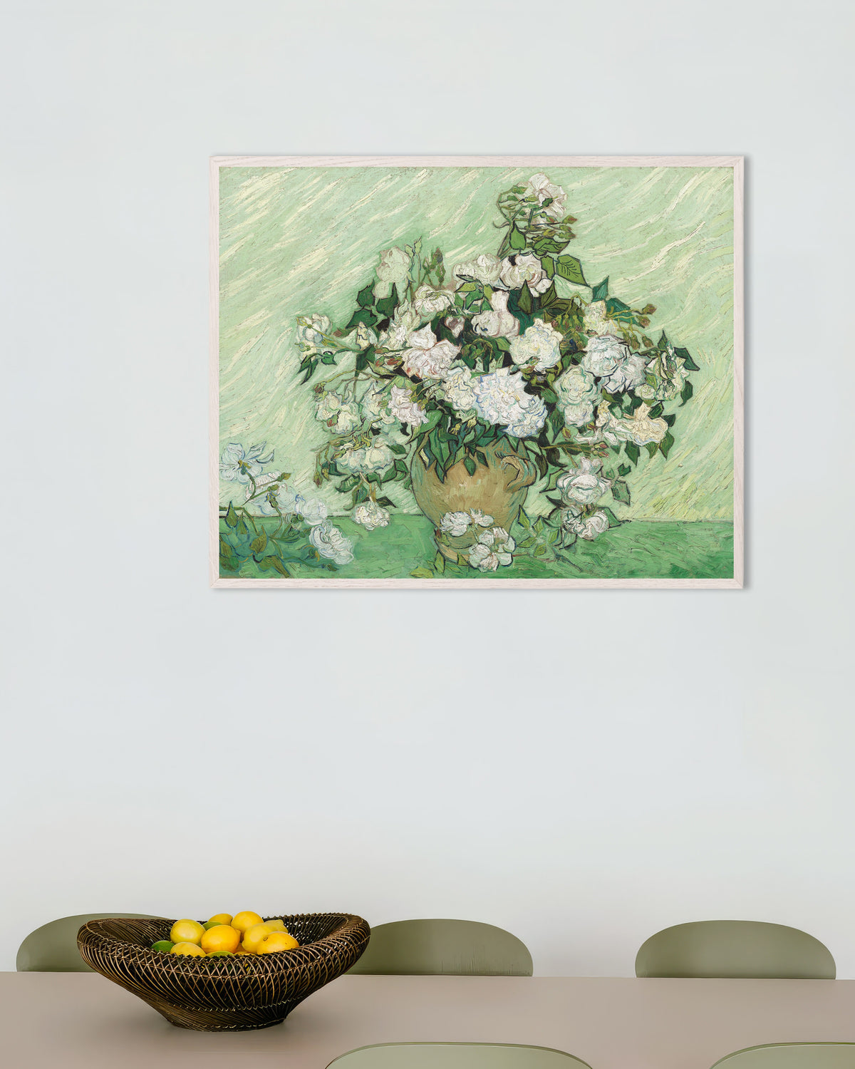 Poster Rose (1890) di Vincent van Gogh, con cornice in legno bianco