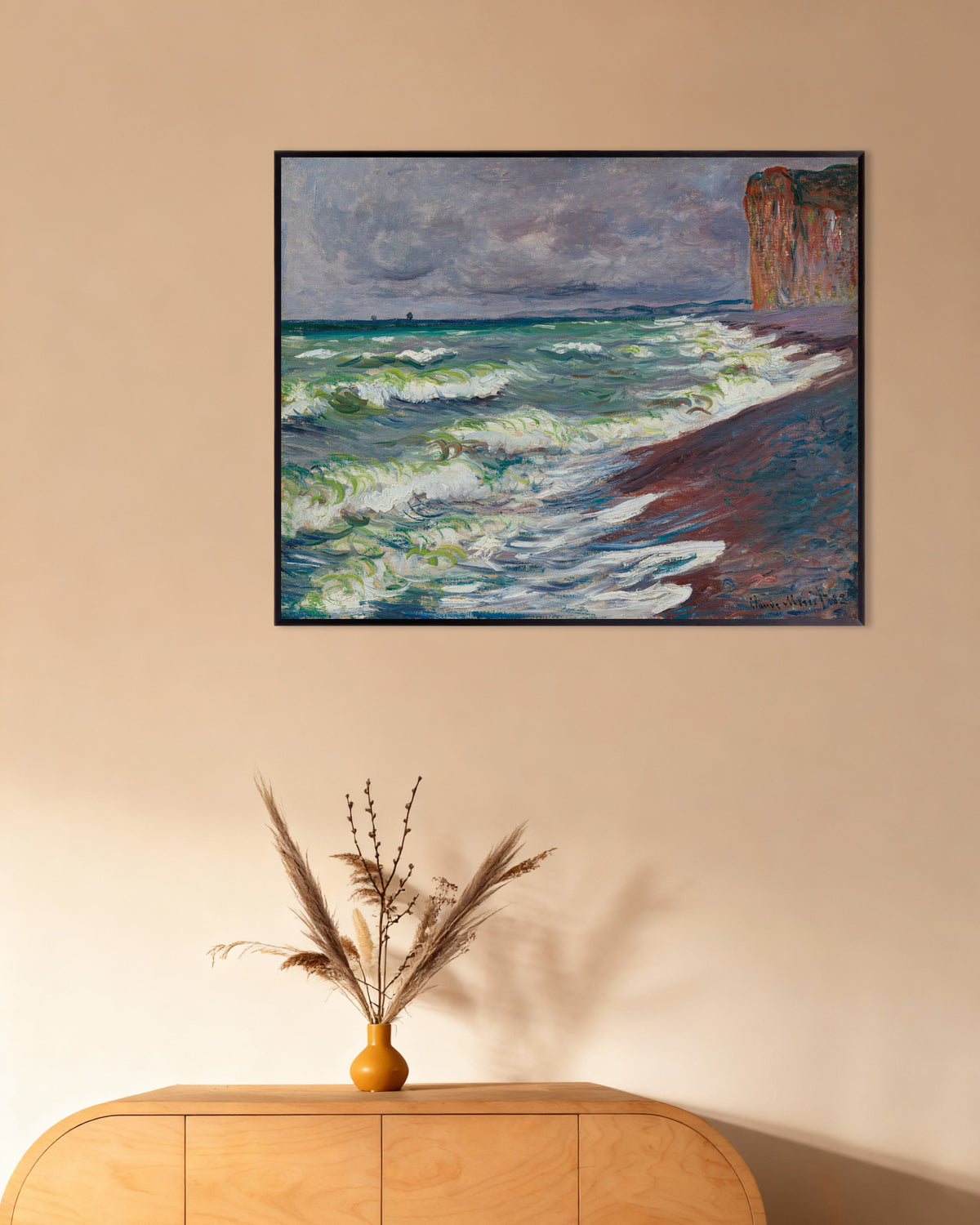 Poster Mare agitato a Pourville (1882) di Claude Monet con cornice in metallo