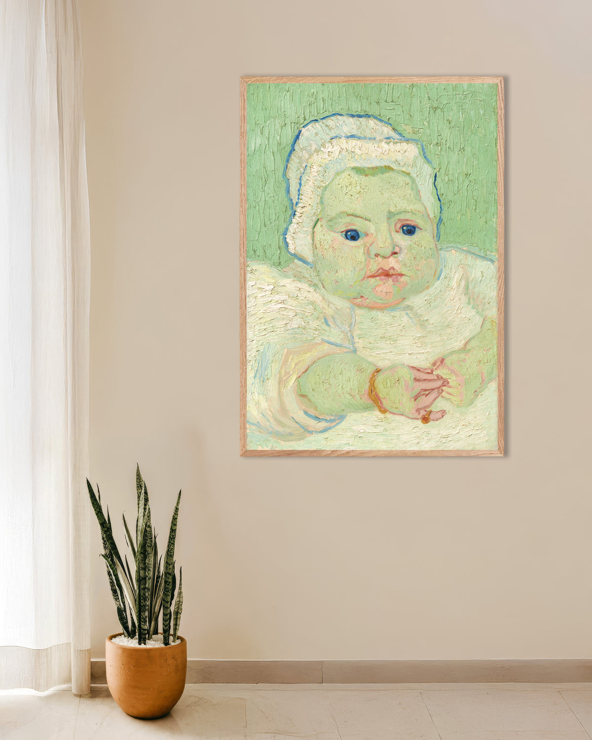 Poster di Il neonato Roulin (1888) di Vincent van Gogh, con cornice in legno naturale