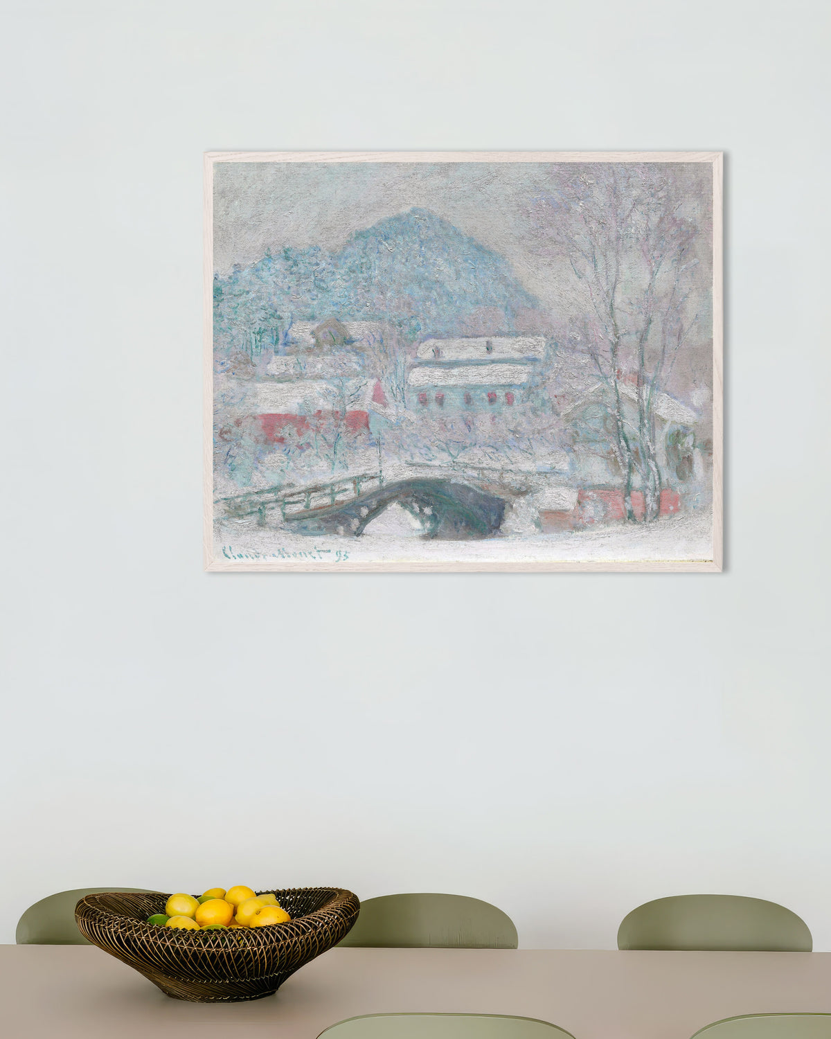 Poster Sandvika, Norvegia (1895) di Claude Monet con cornice in legno bianco