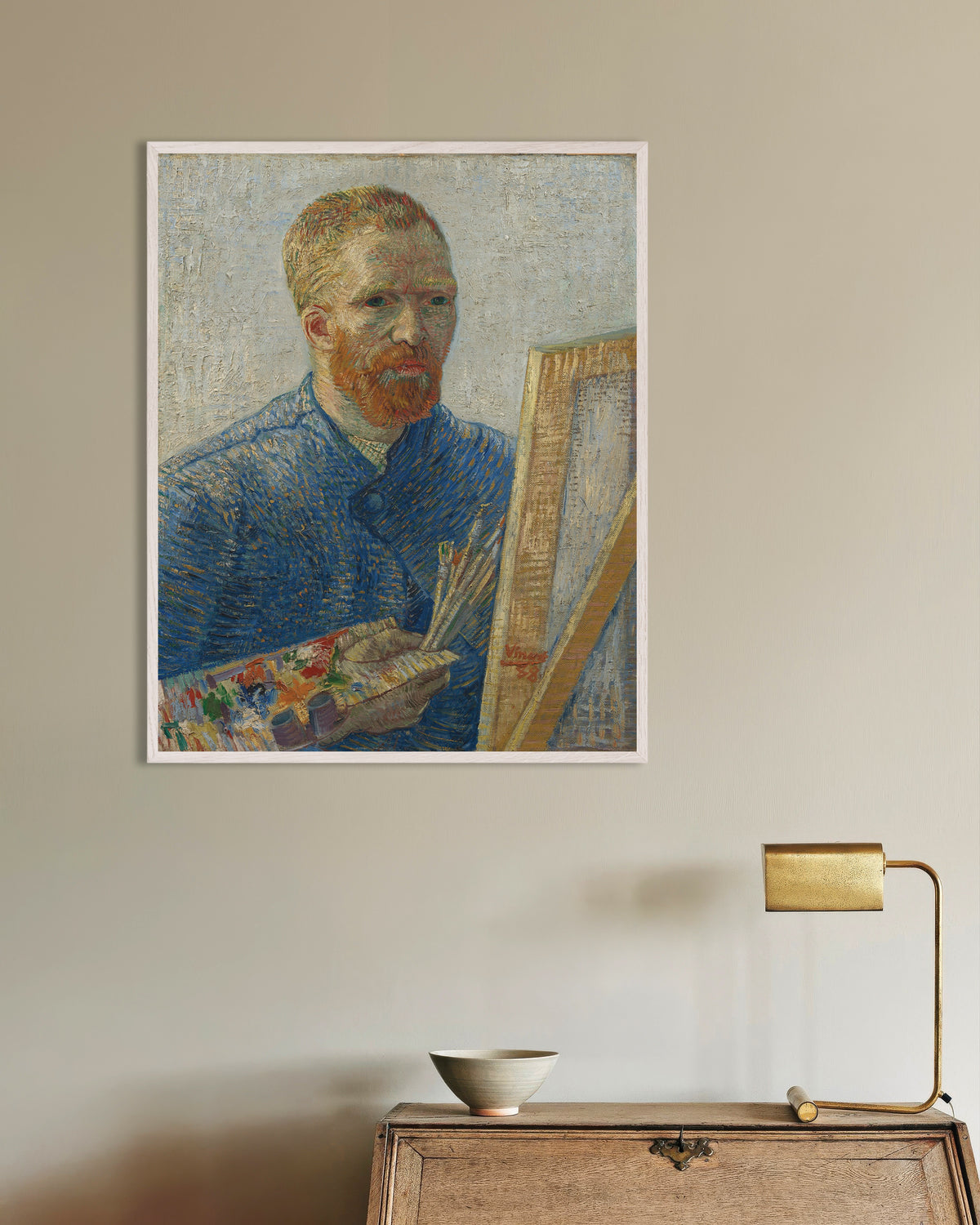 Poster di Autoritratto come pittore (1888) di Vincent van Gogh, con cornice in legno bianco