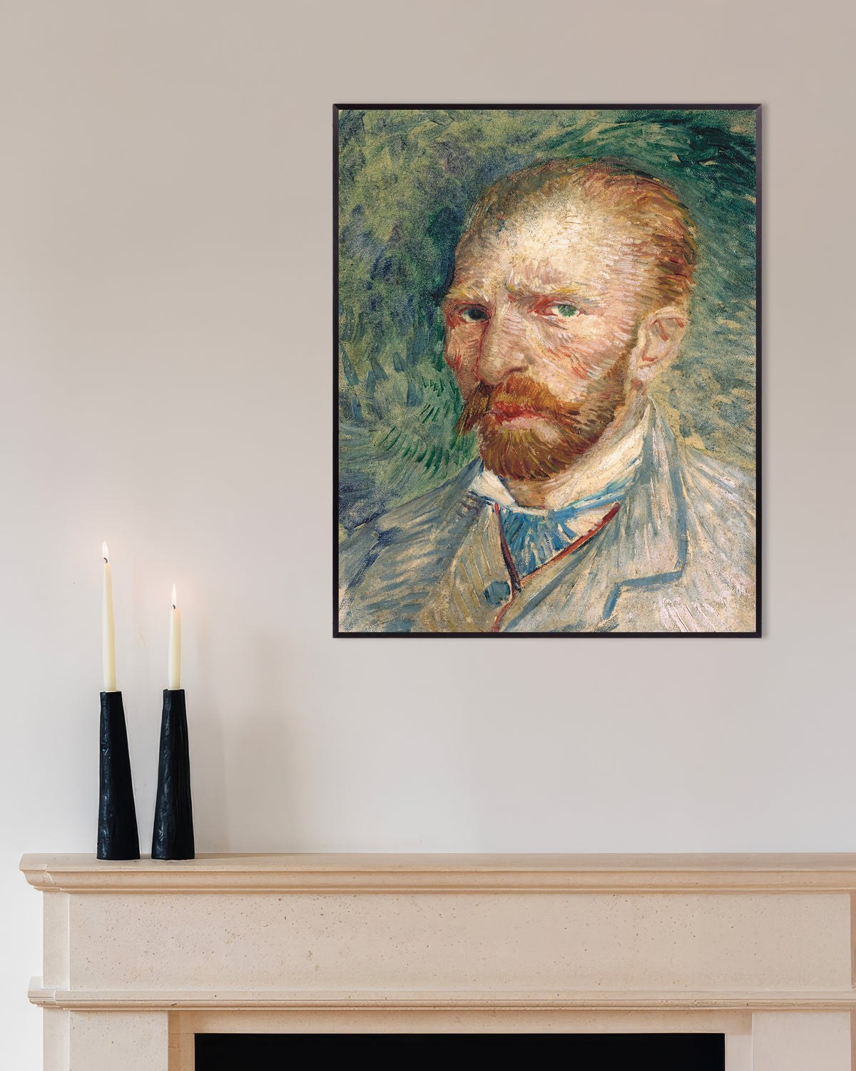 Poster di Autoritratto su sfondo verde (1886) di Vincent van Gogh, con cornice in metallo