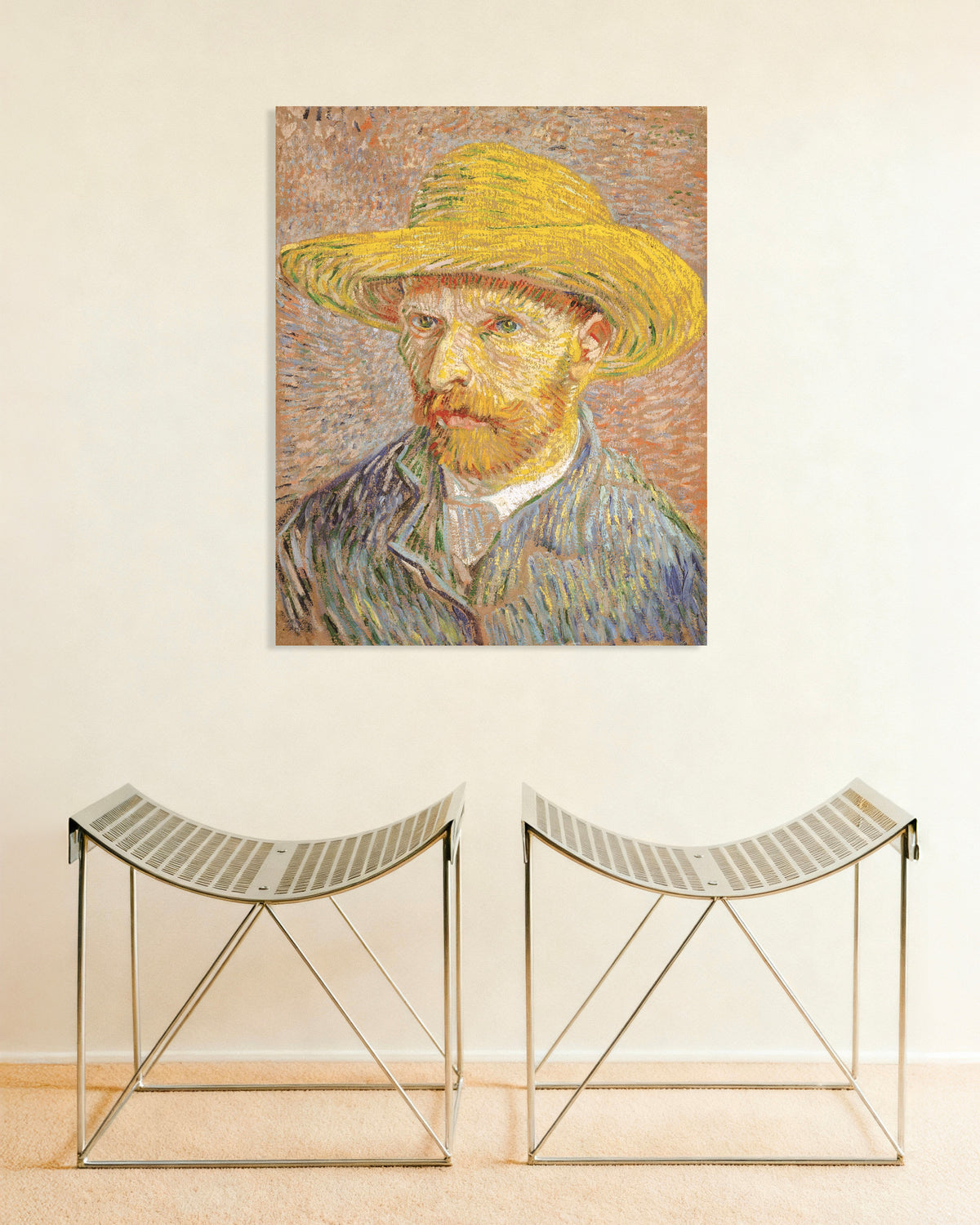 Poster di Autoritratto con cappello di paglia su fondo arancione (1887) di Vincent van Gogh
