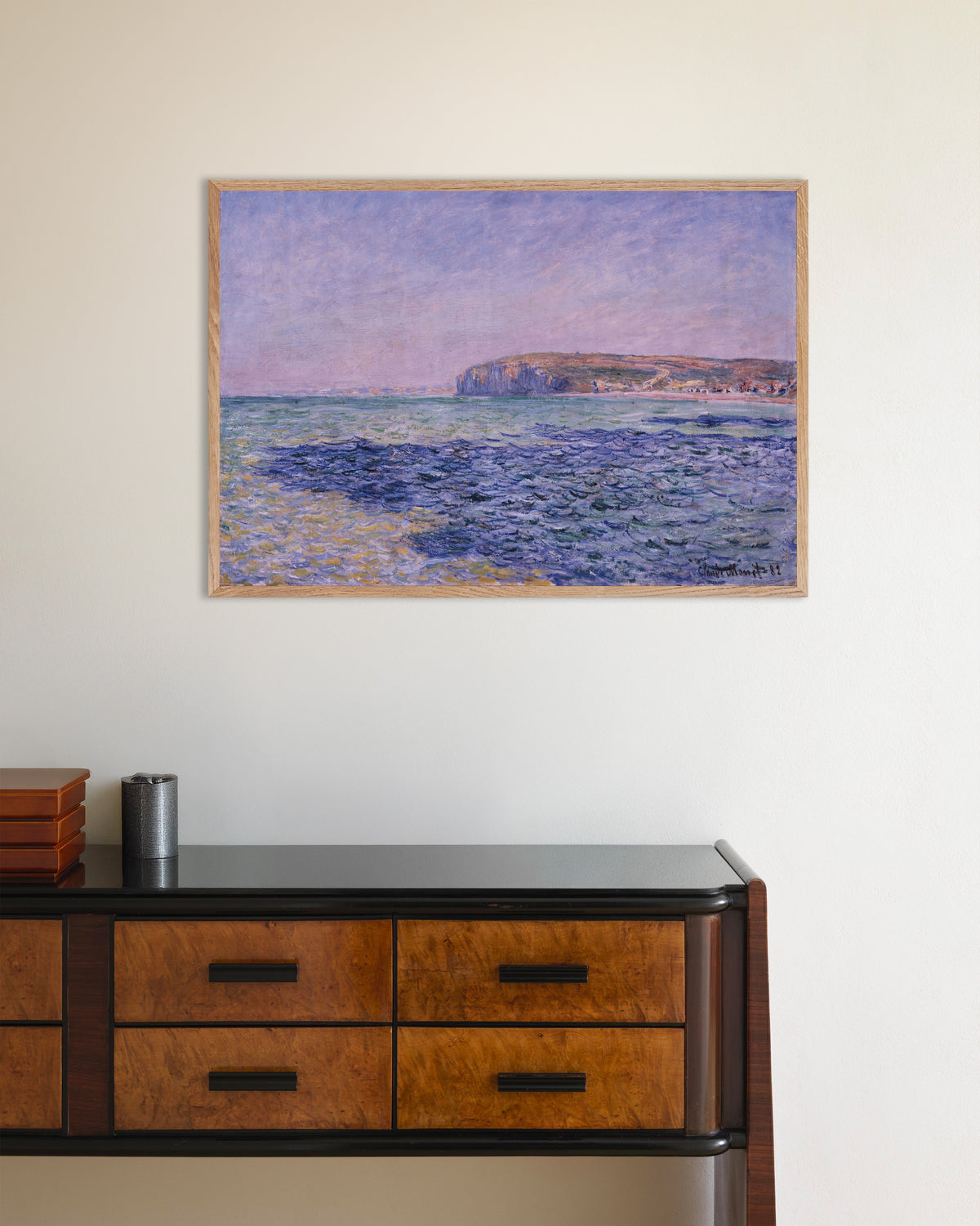 Poster Ombre sul mare, scogliere di Pourville (1882) di Claude Monet con cornice in legno naturale
