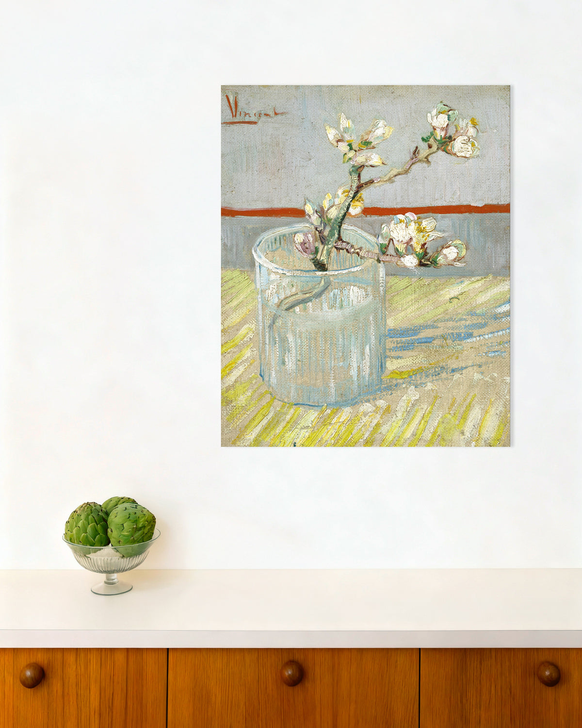 Poster di Ramo di mandorlo in fiore in un bicchiere (1888) di Vincent van Gogh
