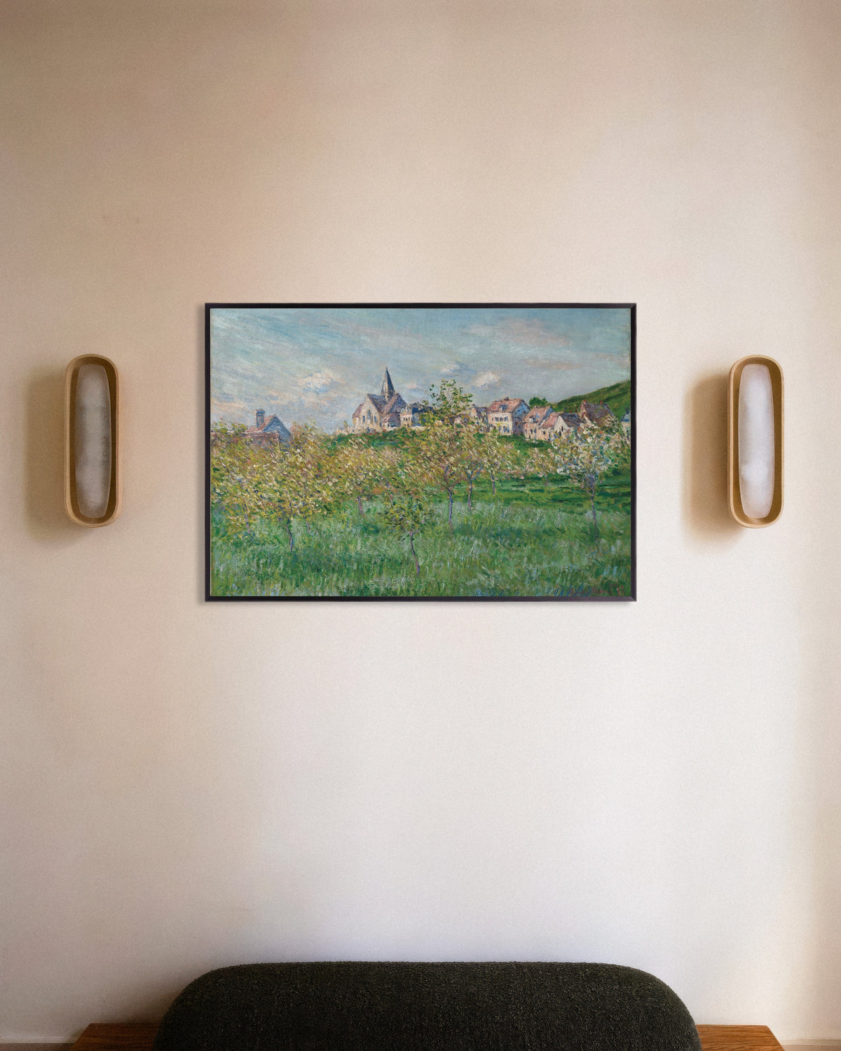Poster Primavera a Giverny, effetto pomeridiano (1885) di Claude Monet con cornice in metallo