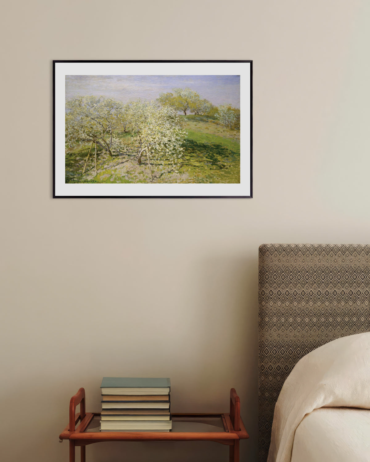 Poster Primavera, alberi da frutto in fiore (1873) di Claude Monet con cornice in metallo