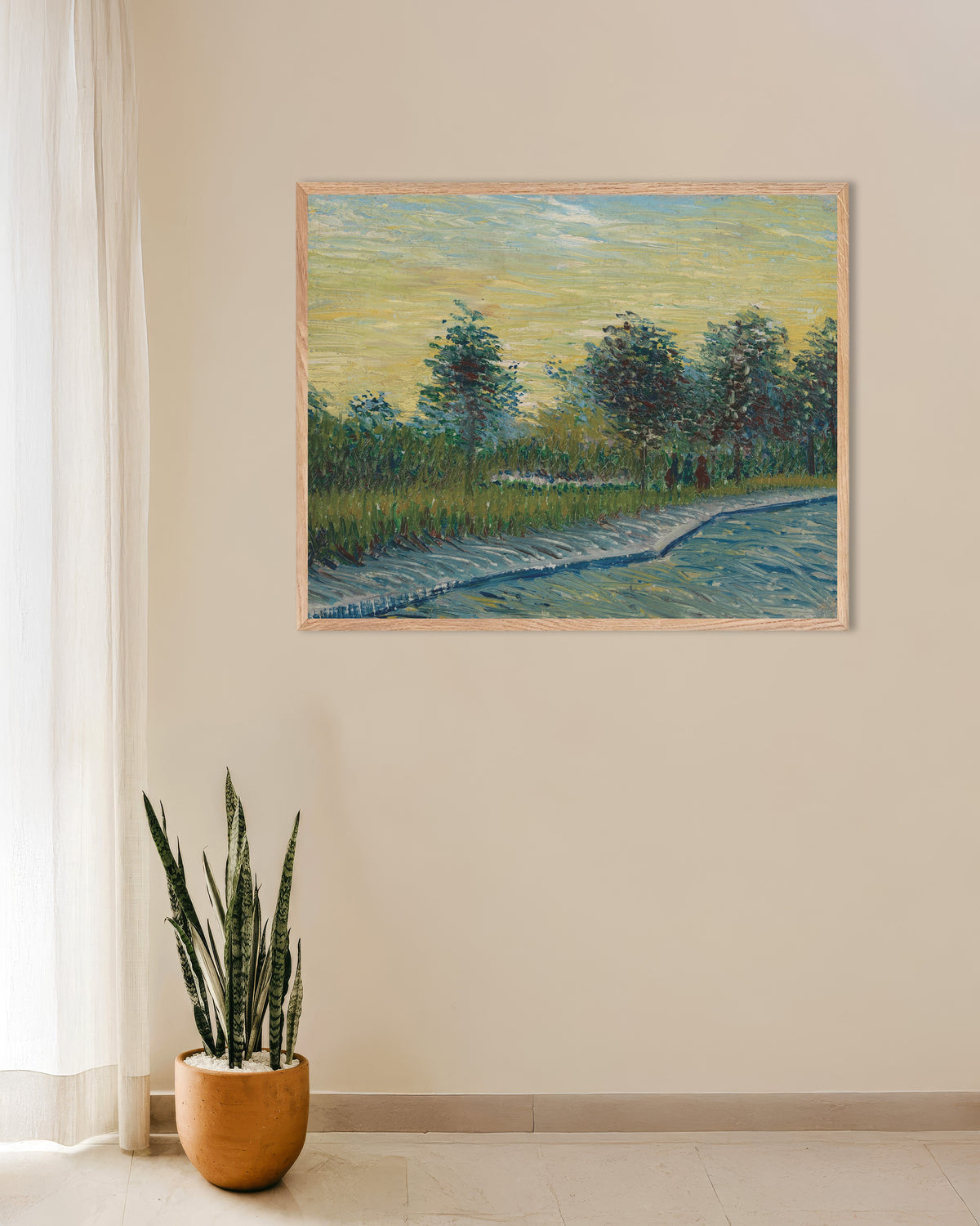 Poster: Piazza Saint-Pierre al tramonto (1887) di Vincent van Gogh, con cornice in legno naturale