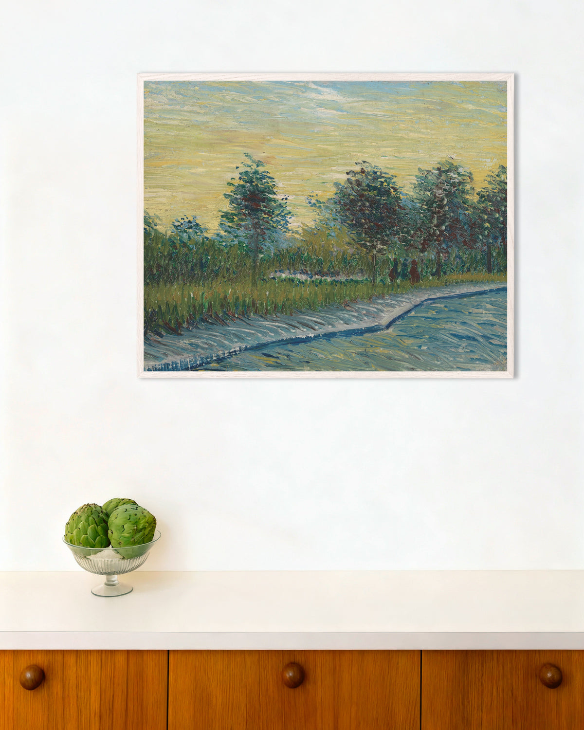 Poster: Piazza Saint-Pierre al tramonto (1887) di Vincent van Gogh, con cornice bianca in legno