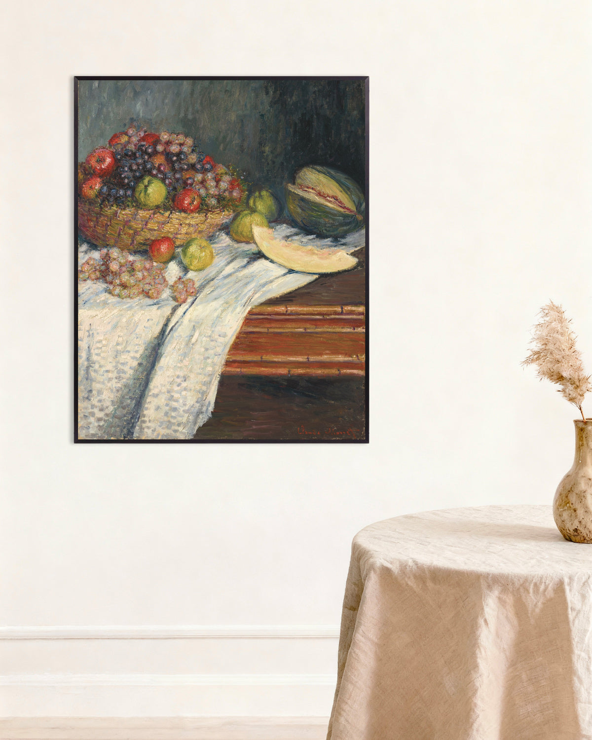 Poster Natura morta con melone (1879) di Claude Monet con cornice in metallo