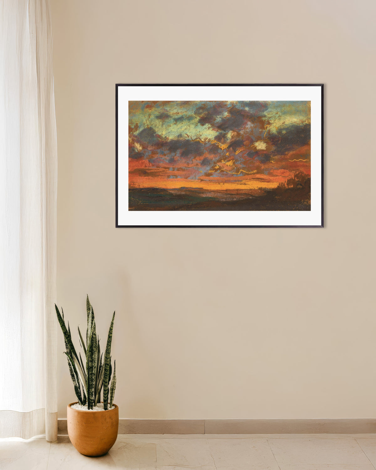 Poster Tramonto (circa 1868) di Claude Monet con cornice in metallo