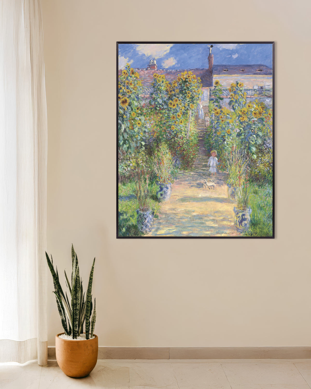 Poster Il giardino dell'artista a Vétheuil (1881) di Claude Monet con cornice in metallo