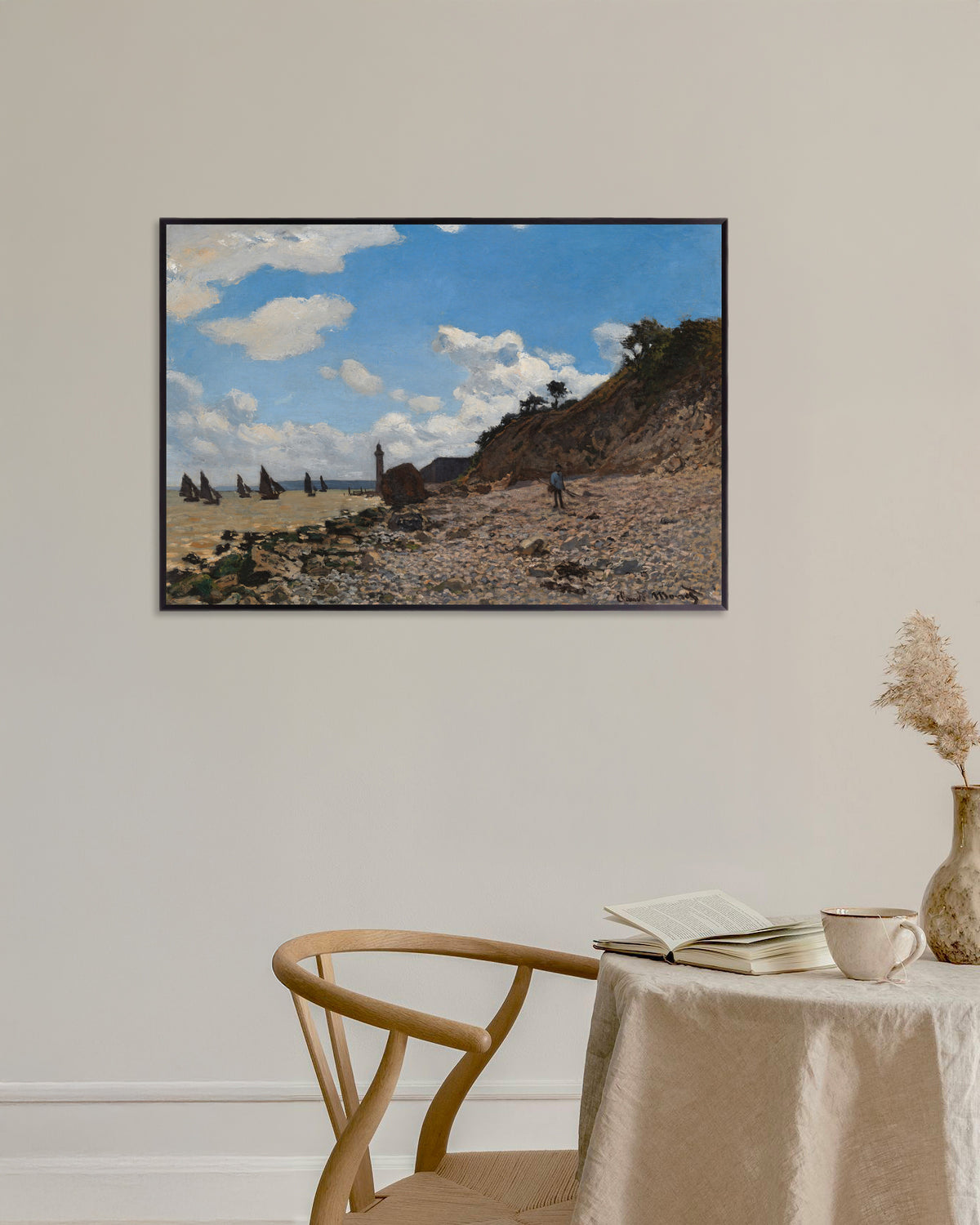 Poster La spiaggia di Honfleur (1864–1866) di Claude Monet con cornice in metallo