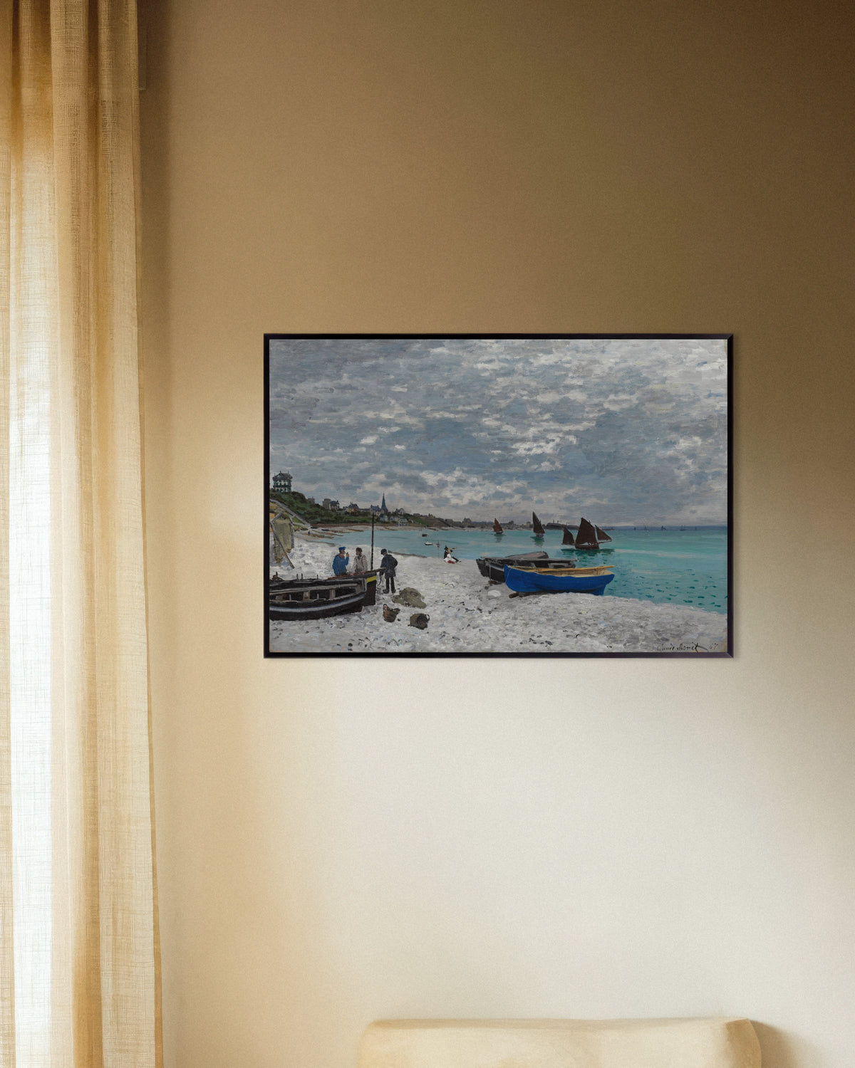 Poster La spiaggia di Sainte-Adresse (1867) di Claude Monet con cornice in metallo