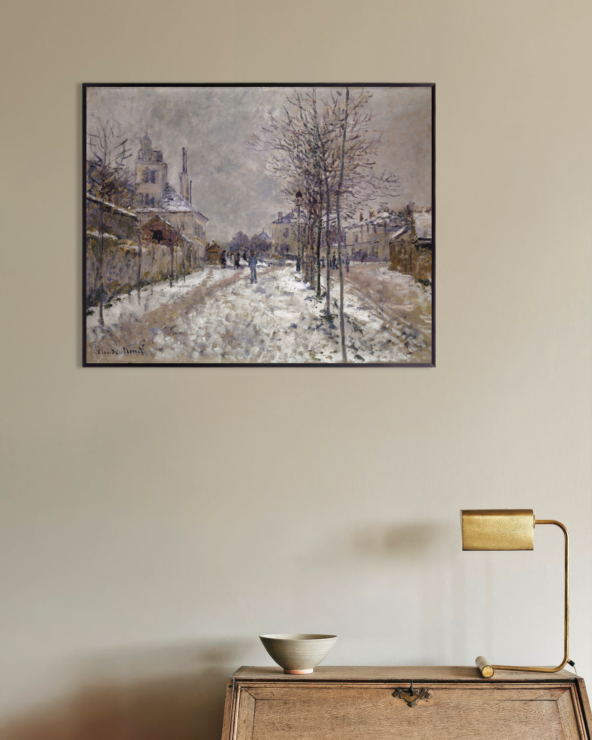Poster Il Boulevard de Pontoise ad Argenteuil, neve (1875) di Claude Monet con cornice in metallo