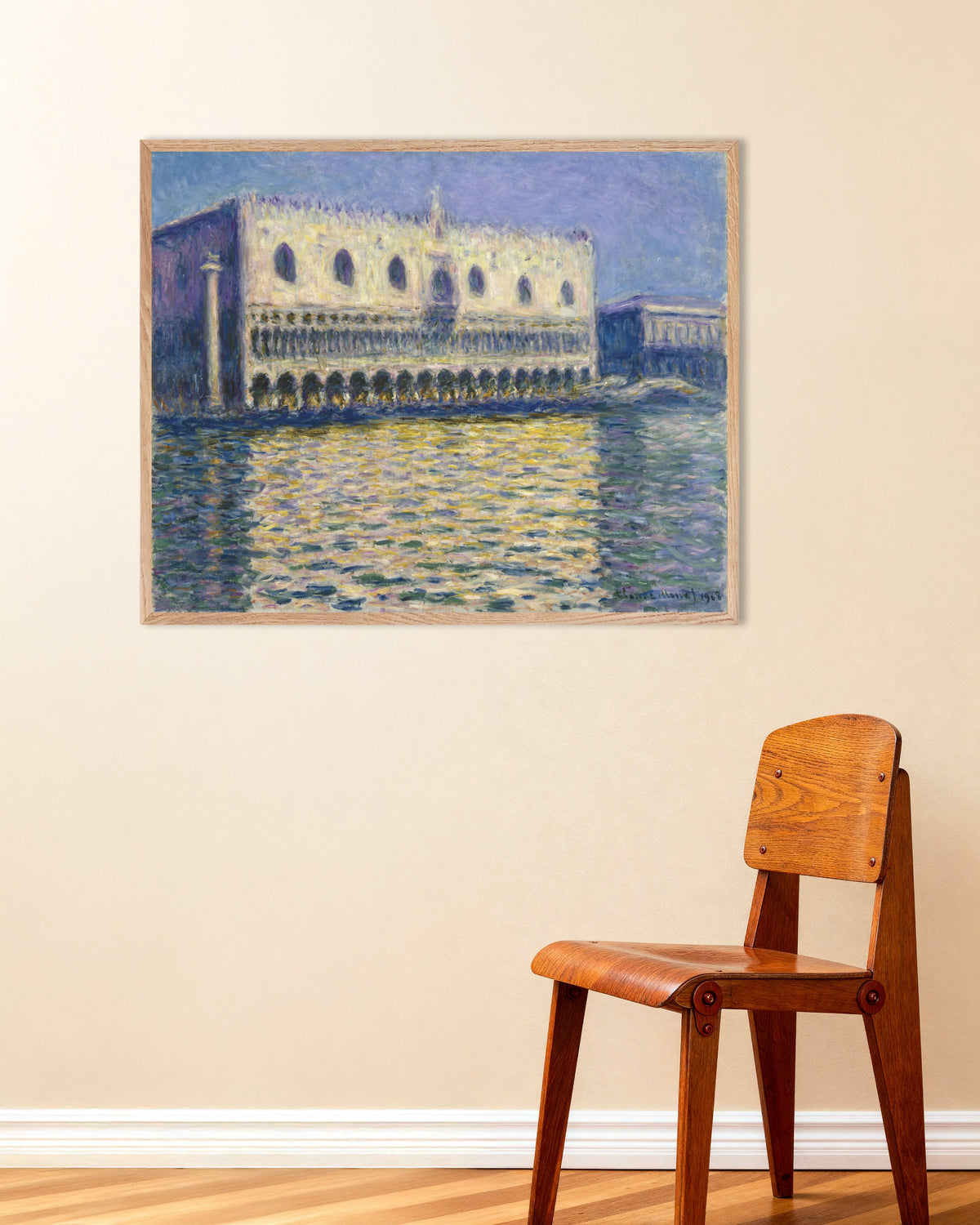 Poster Palazzo Ducale (1908) di Claude Monet con cornice in legno naturale