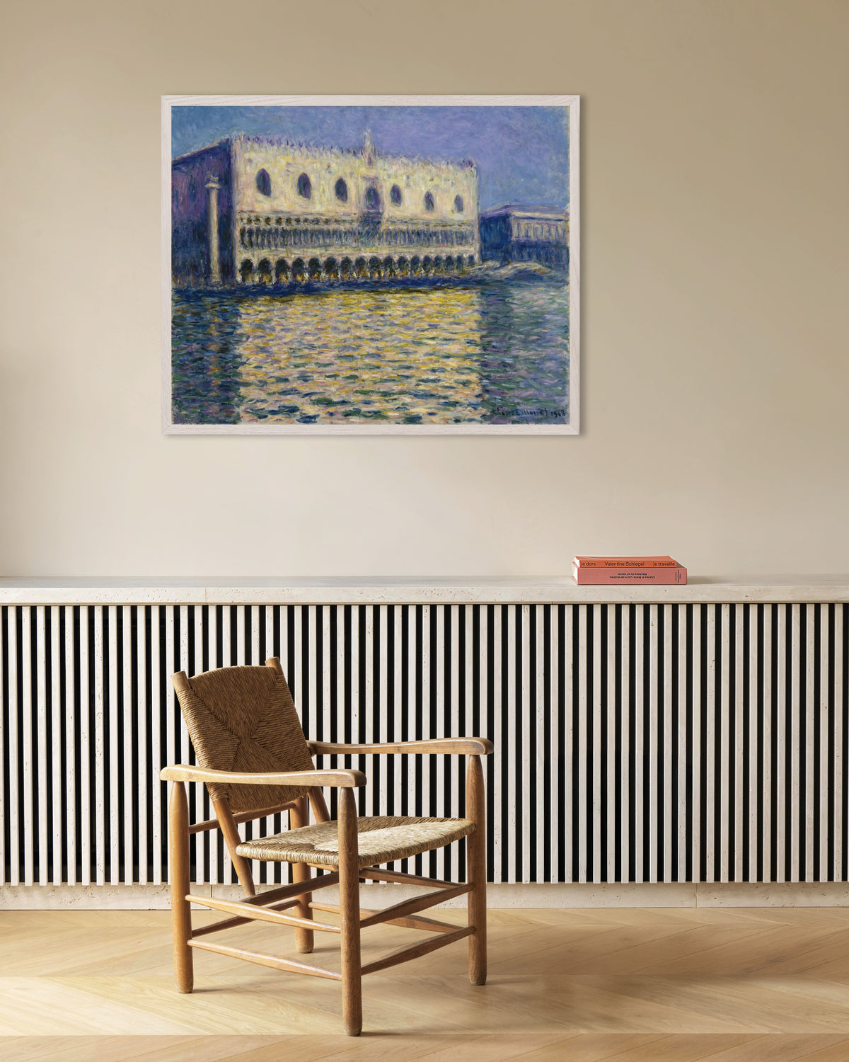 Poster Palazzo Ducale (1908) di Claude Monet con cornice in legno bianco