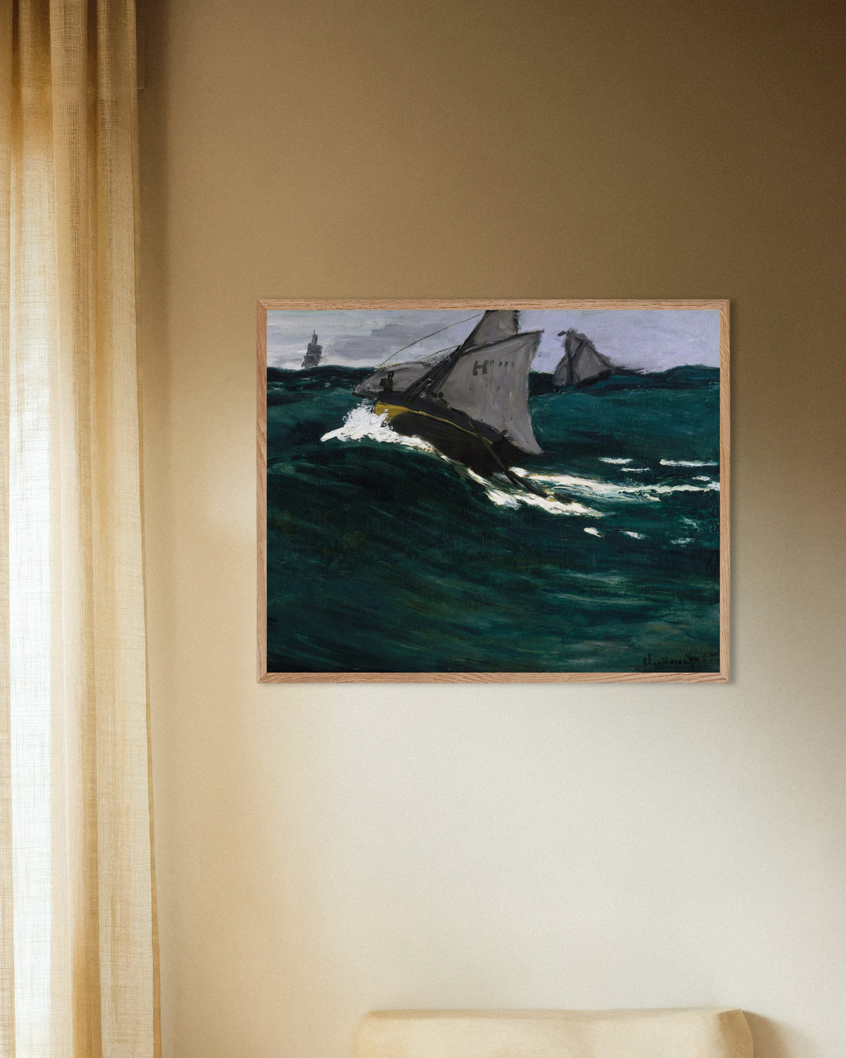 Poster L'onda verde (circa 1866–1867) di Claude Monet con cornice in legno naturale