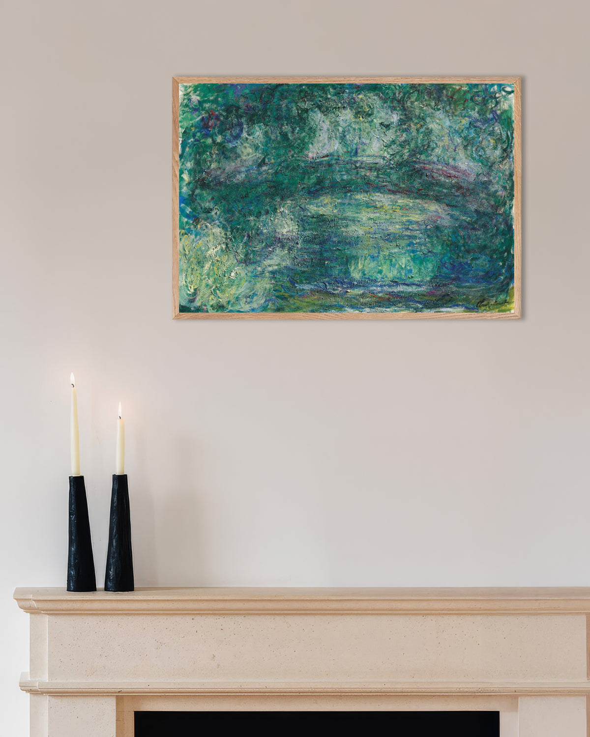 Poster Il ponte giapponese (1918–1924) di Claude Monet con cornice in legno naturale