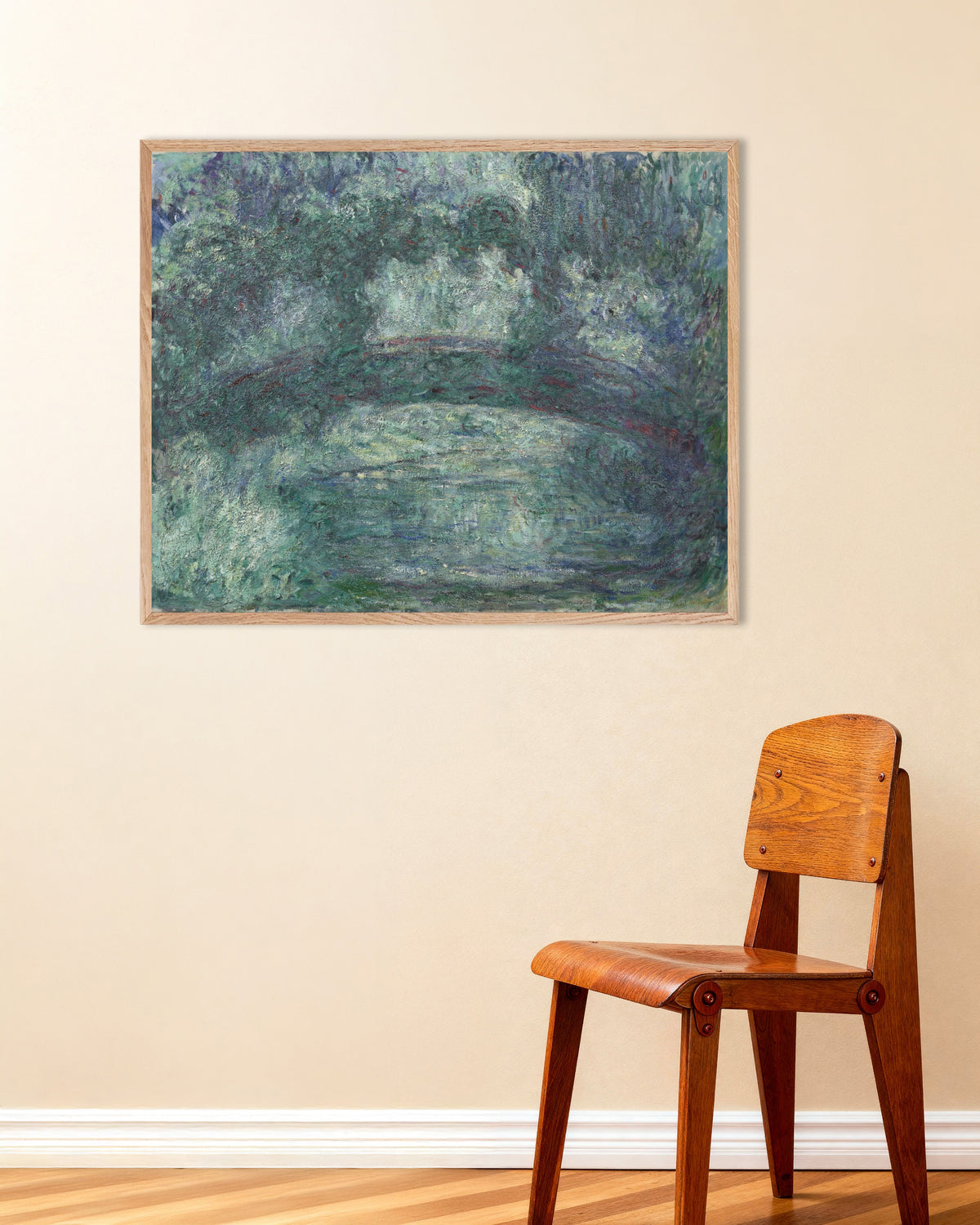 Poster Il ponte giapponese (1919–1924) di Claude Monet con cornice in legno naturale