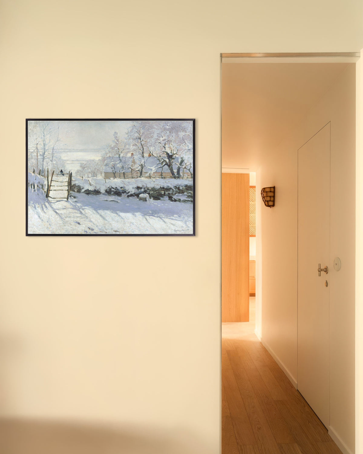 Poster La gazza (1868–1869) di Claude Monet con cornice in metallo