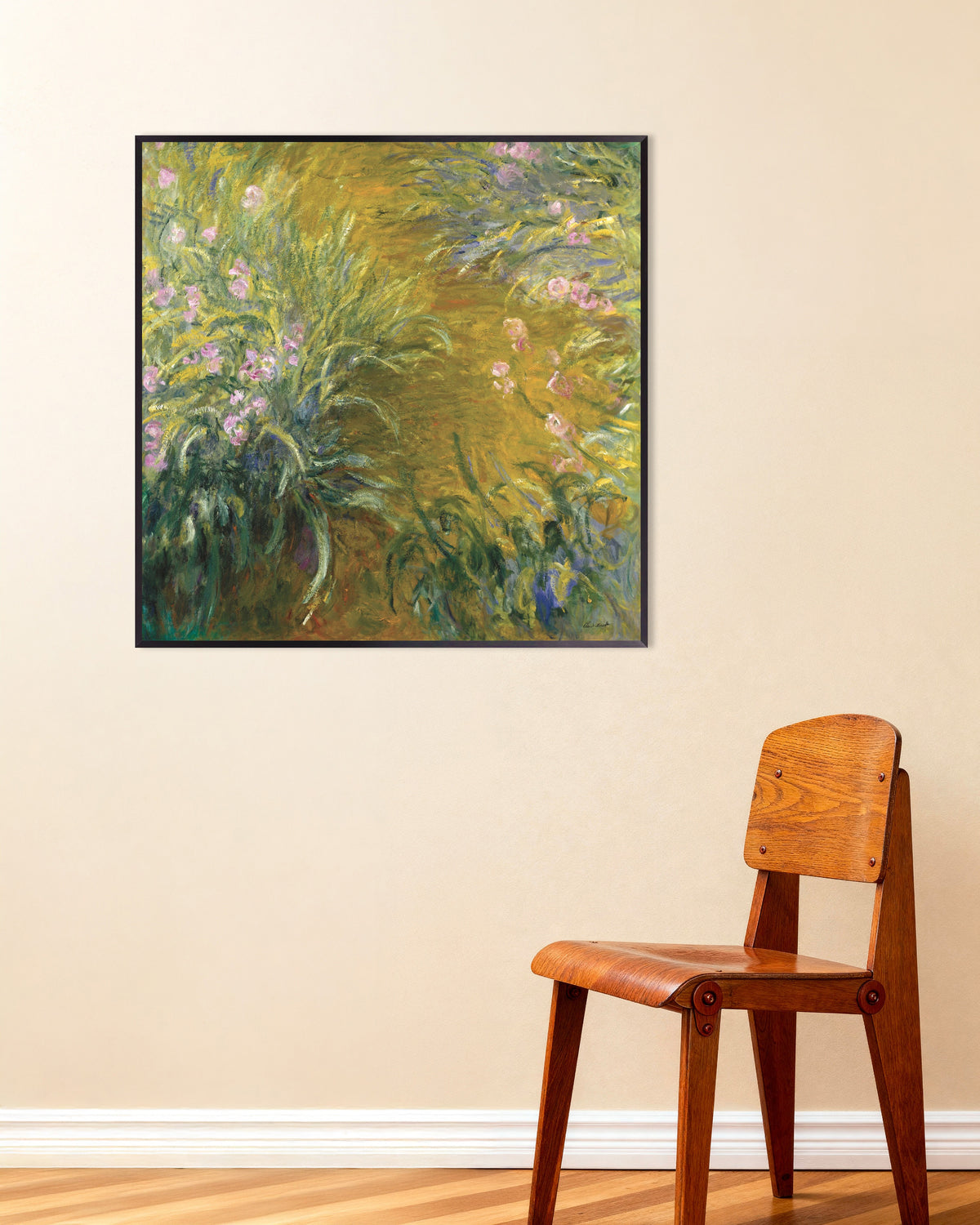 Poster Il sentiero tra gli iris (1914–1917) di Claude Monet con cornice in metallo