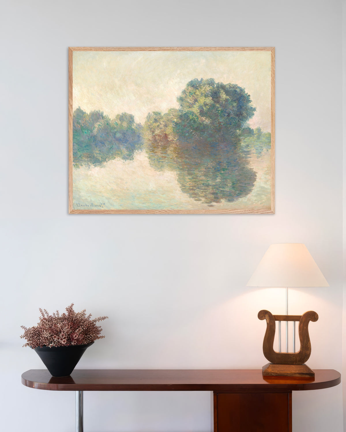 Poster La Senna a Giverny (1897) di Claude Monet con cornice in legno naturale