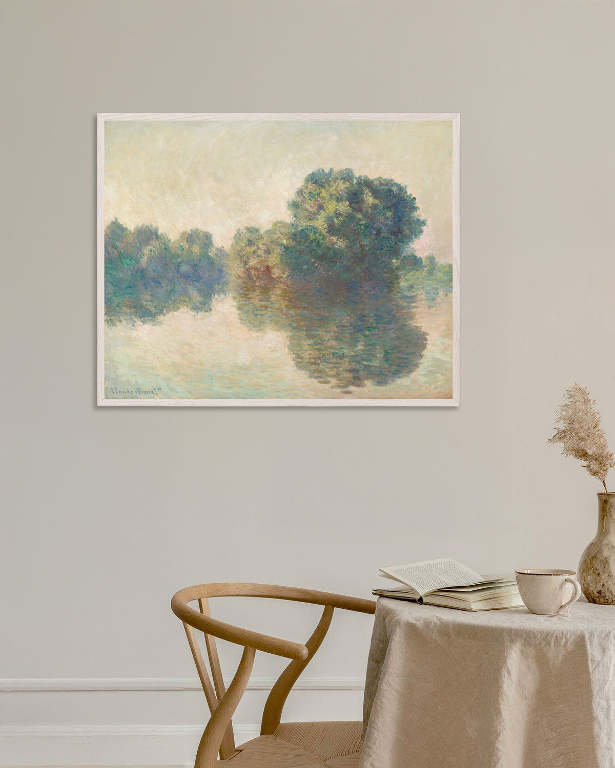 Poster La Senna a Giverny (1897) di Claude Monet con cornice in legno bianco