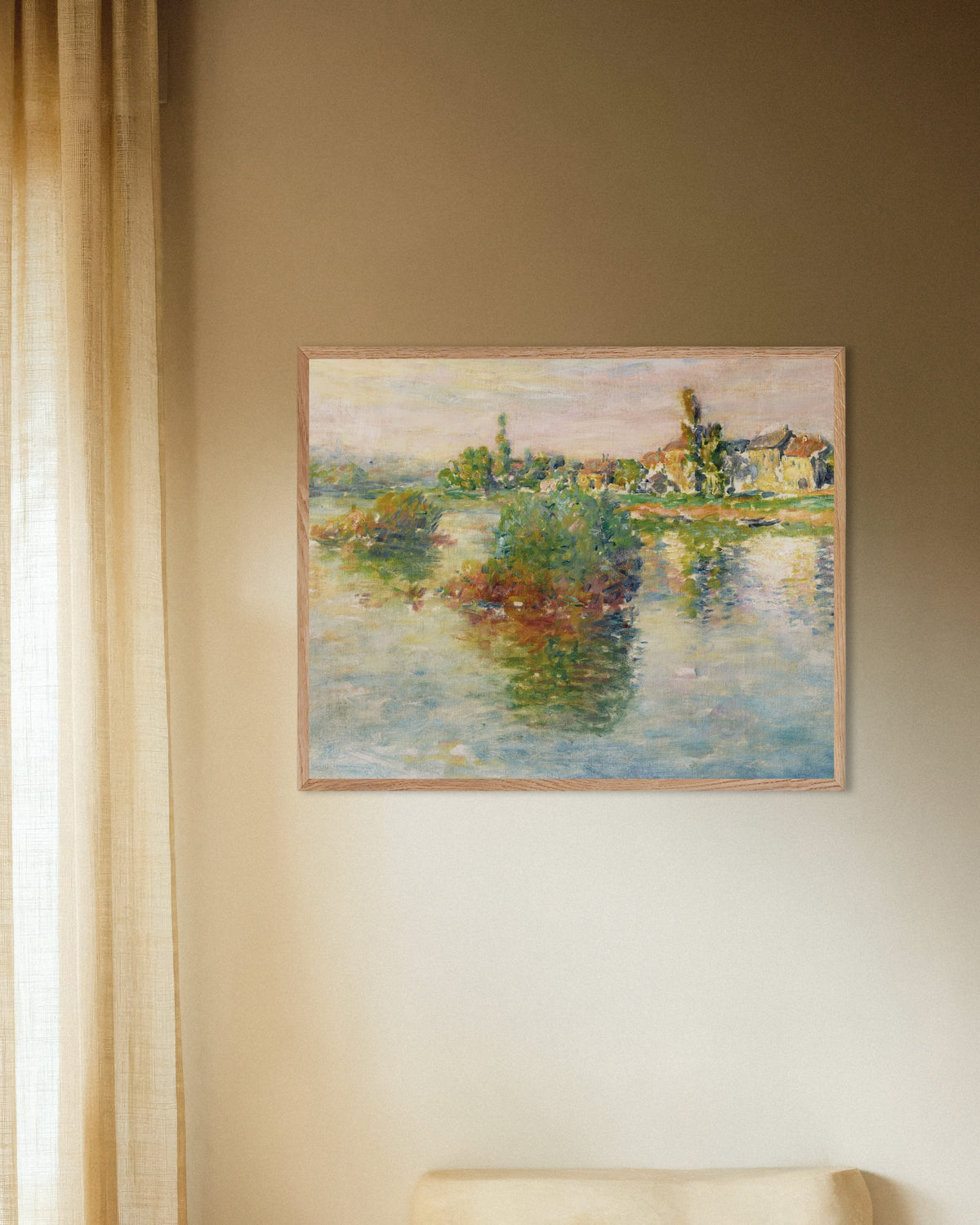 Poster La Senna a Lavacourt (1879) di Claude Monet con cornice in legno naturale