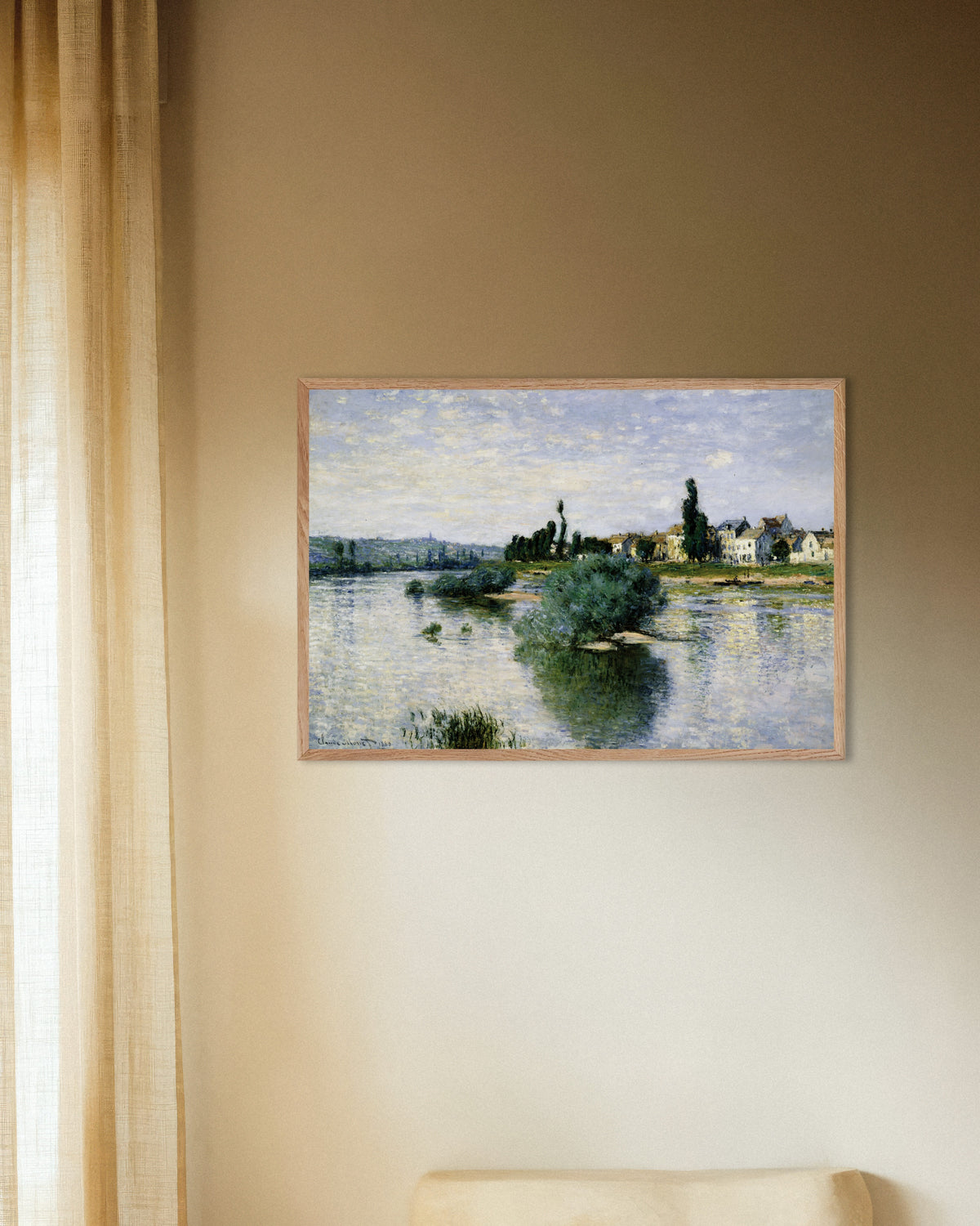 Poster La Senna a Lavacourt (1880) di Claude Monet con cornice in legno naturale