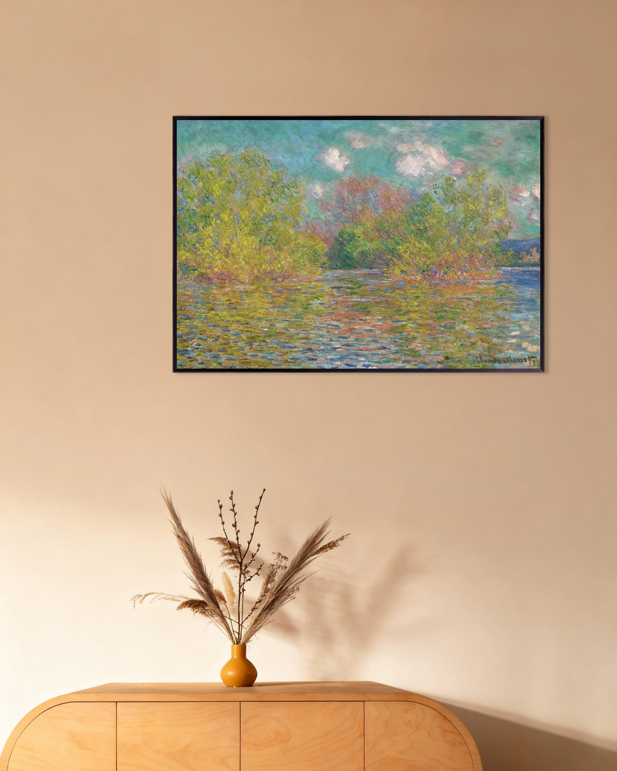 Poster La Senna vicino a Giverny (1888) di Claude Monet con cornice in metallo