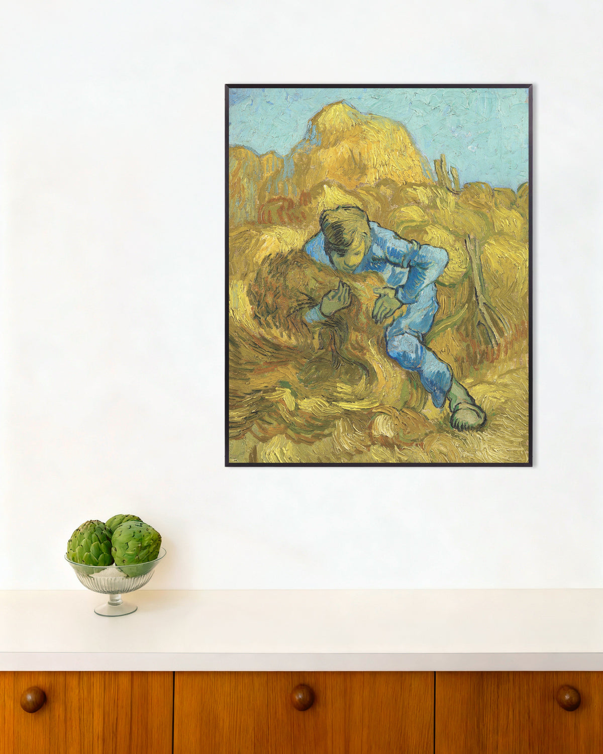 Poster di Il legatore di covoni, da Millet (1889), di Vincent van Gogh, con cornice metallica