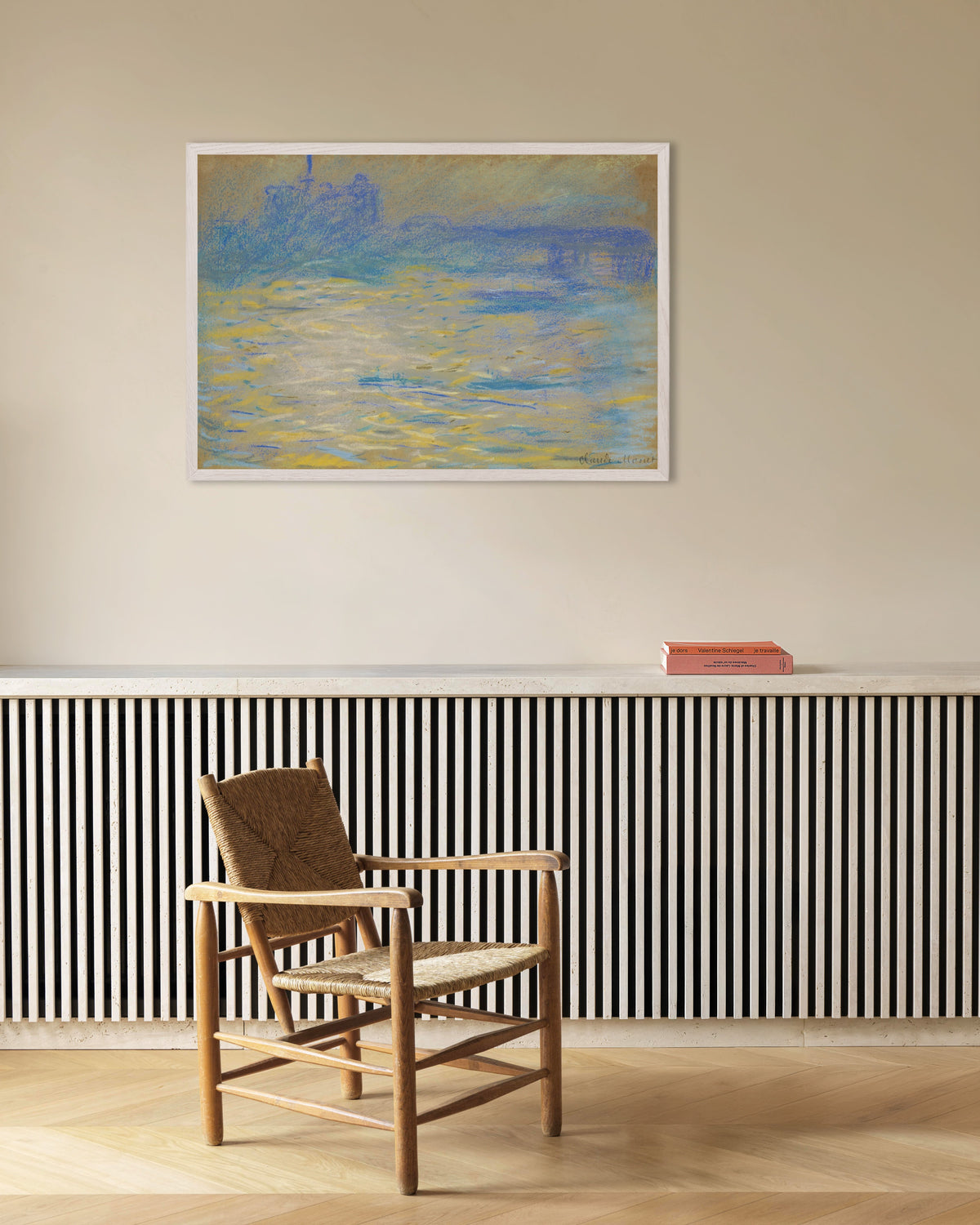 Poster Il Tamigi (1901) di Claude Monet con cornice in legno bianco