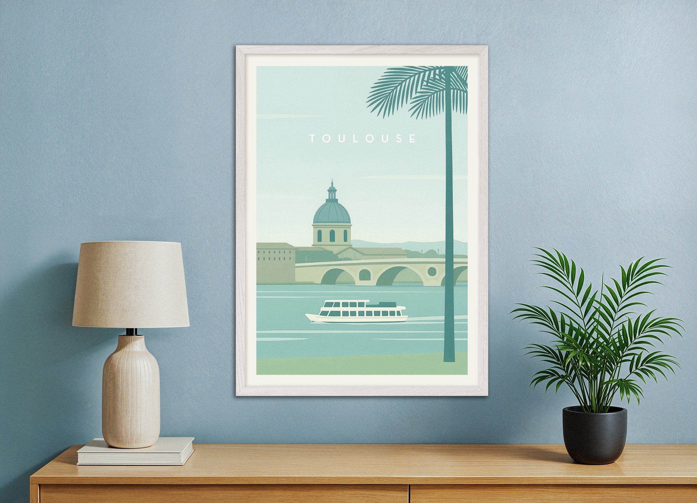 Poster of Toulouse Wall Art Print, with white wooden frame