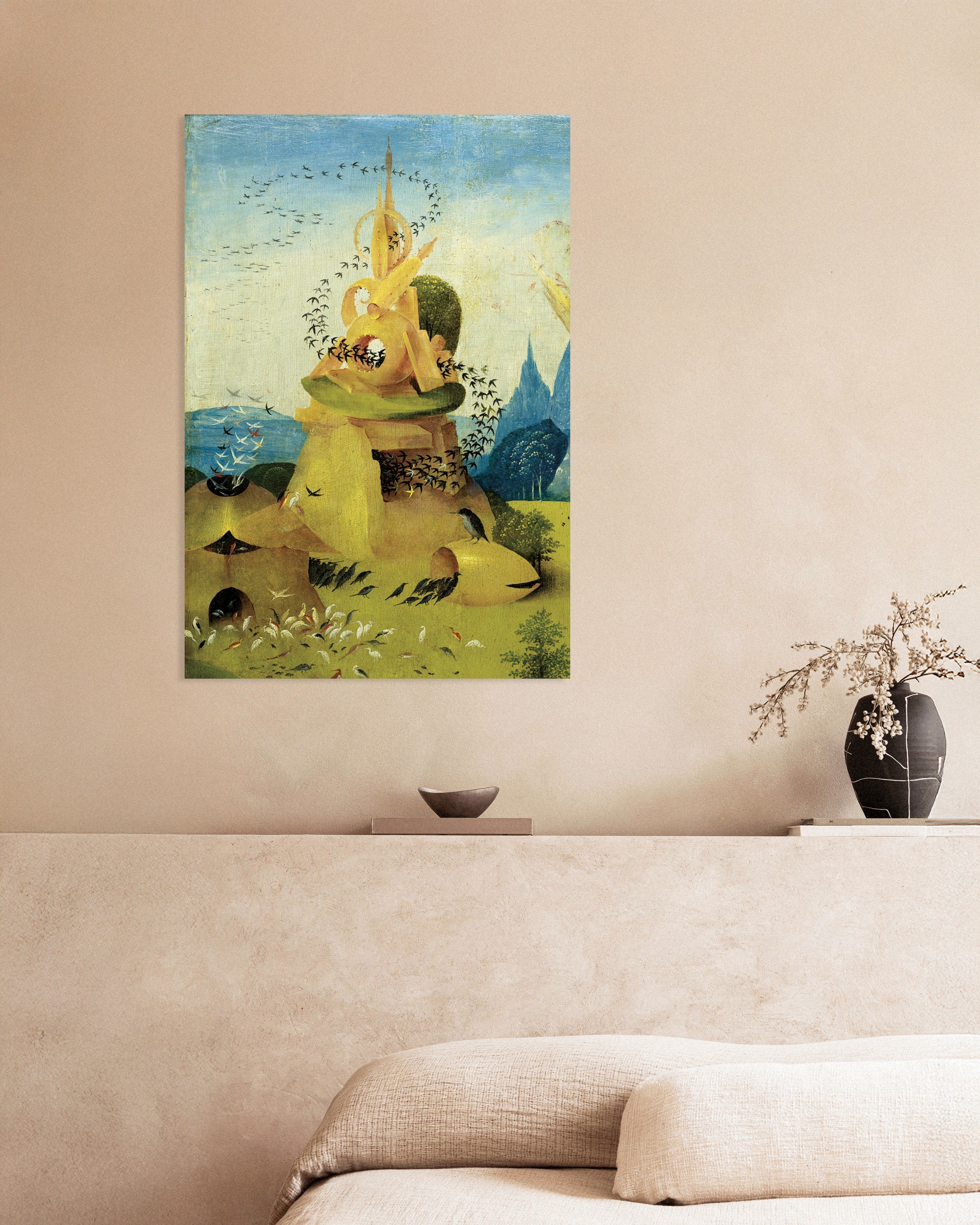 Poster of Towers and circling birds - Detail from The Garden of Earthly Delights