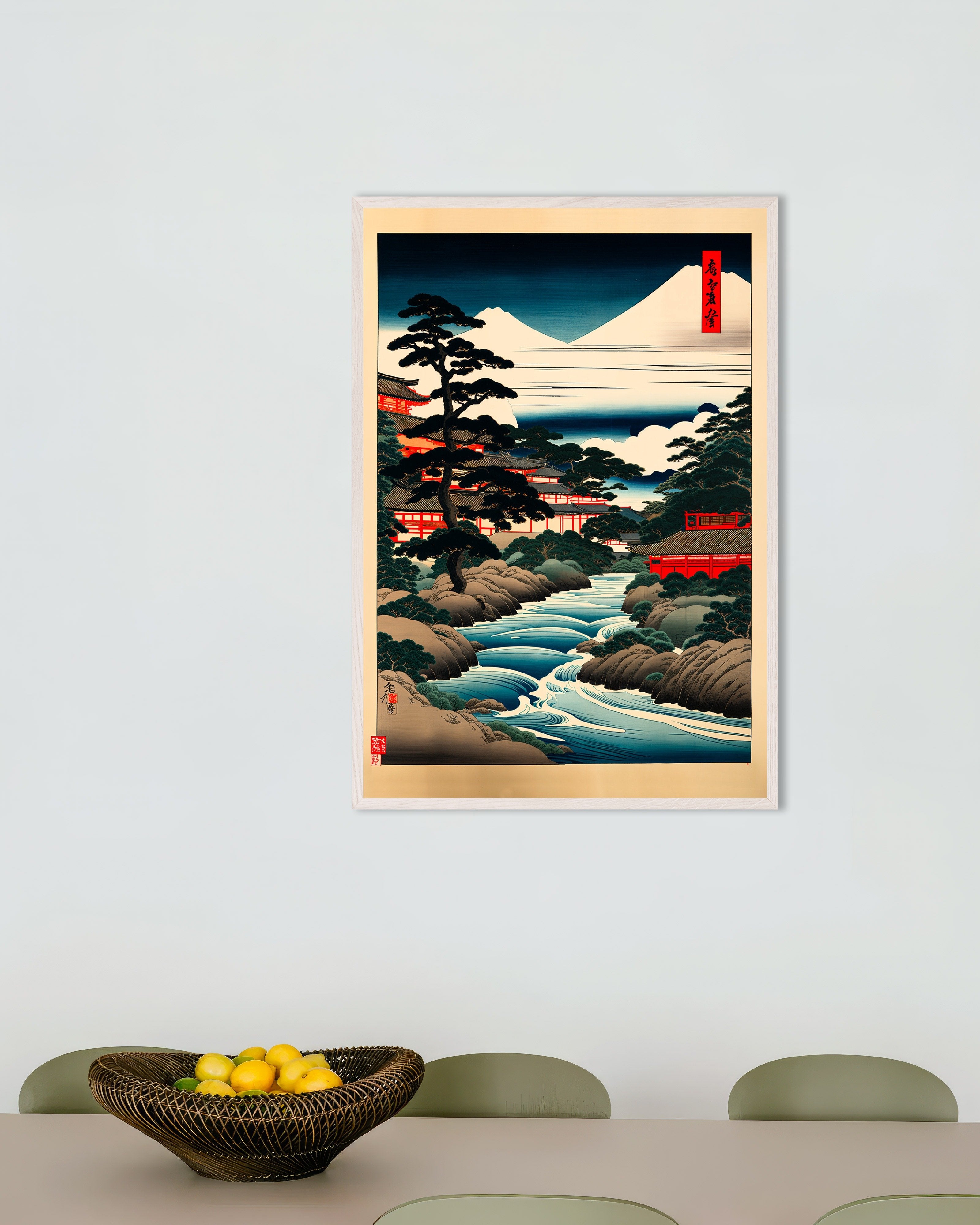 Poster of Ukiyo-e, japanese landscape - Poster, with white wooden frame