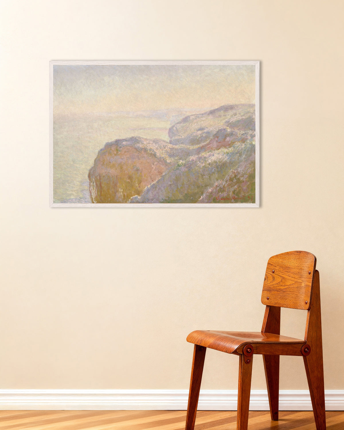 Poster Val-Saint-Nicolas, vicino a Dieppe, mattino (1897) di Claude Monet con cornice in legno bianco